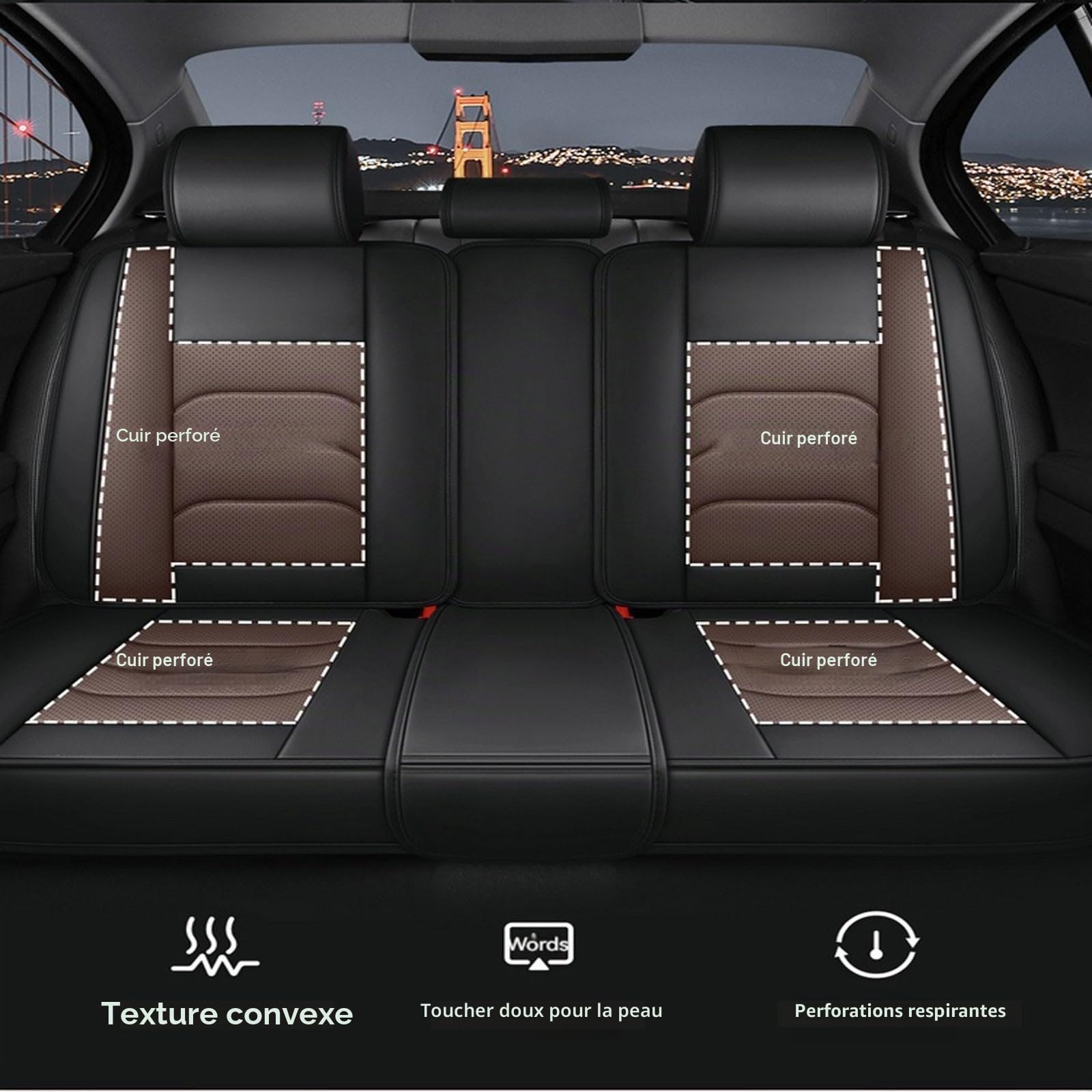 Housse Siège Voiture pour V-W ID.4 5 Pièces Set Housses siège Auto Protection Cuir Imperméable Compatible avec Airbags