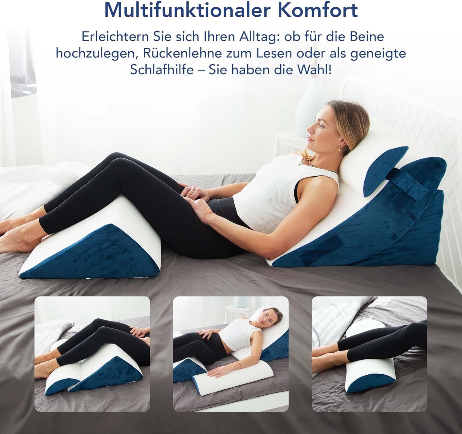 Keilkissen 4-teiliges Ergonomisch Kissen-Set | 12 in 1-Multifunktionsdesign mit Ebnehmbarem & Waschbarem Bezug zum Schlafen und Lesen