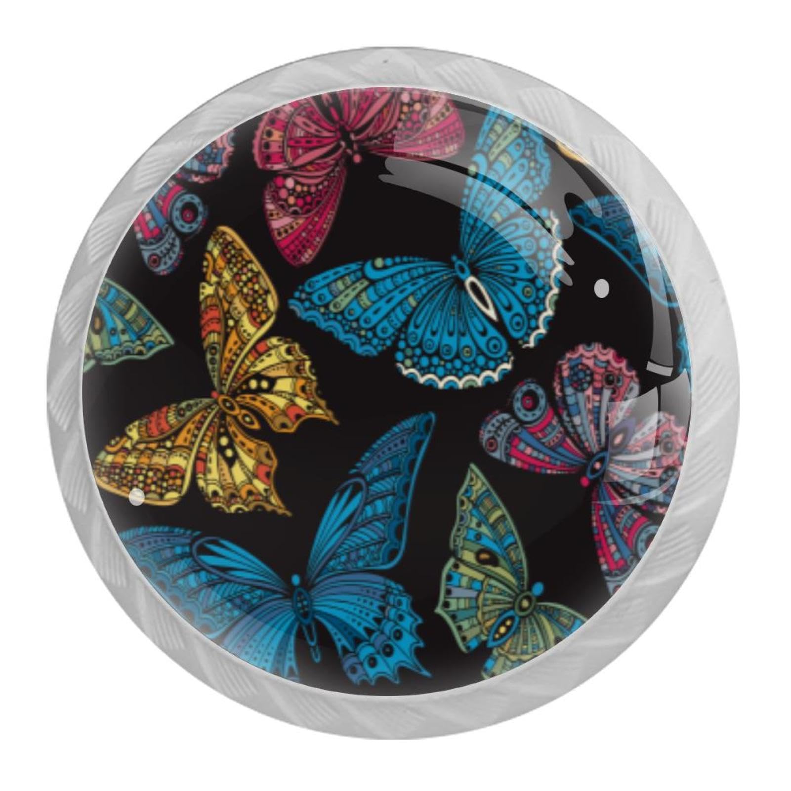 Tqmspg 4 Pieces Drawer Pulls Ethnic Butterfly Pattern Door Knobs Dresser Handles for Kitchen Wardrobe Cupboard Hardware Furniture