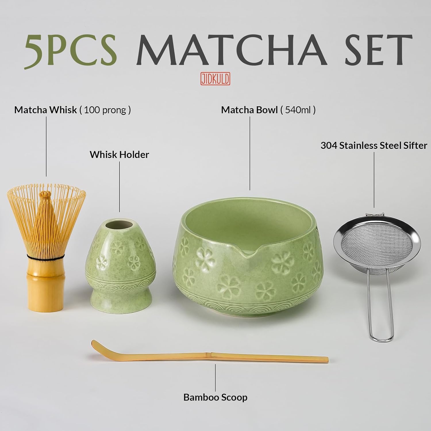 Matcha Whisk Set, Matcha Kit Gifts for Matcha Lovers, Mottled Green