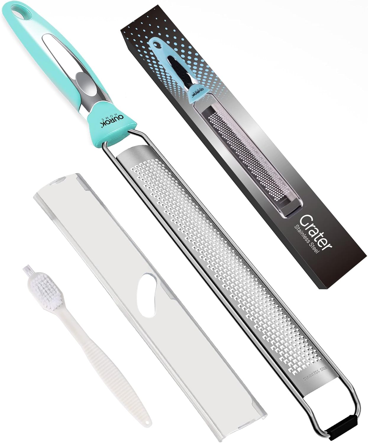 Ourokhome Kitchen Lemon Zester, Stainless Steel Hand Held Parmesan Cheese Grater for Ginger, Chocolate, Coconut, Lime, Nutmeg, Citrus, Fruit, Vegetable with Cleaning Brush, Dishwasher safe, Blue Ourokhome Kitchen Lemon Zester, Stainless Steel Hand Held Parmesan Cheese Grater for Ginger, Chocolate, Coconut, Lime, Nutmeg, Citrus, Fruit, Vegetable with Cleaning Brush, Dishwasher safe, Blue