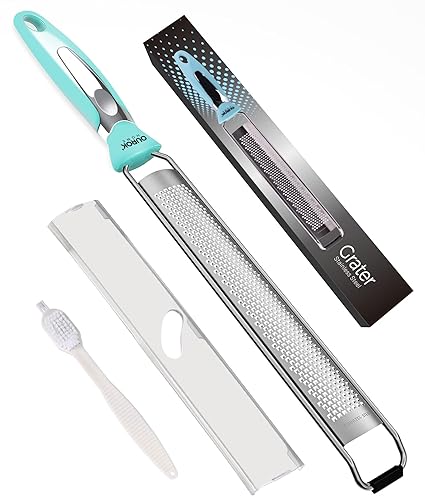 Lemon Zester Parmesan Cheese Grater, Ourokhome Stainless Steel Zester Grater for Coconut, Citrus, Lime, Ginger, Garlic, Nutmeg, Chocolate, Vegetables, Fruits with Cleaning Brush, Dishwasher Safe, Blue
