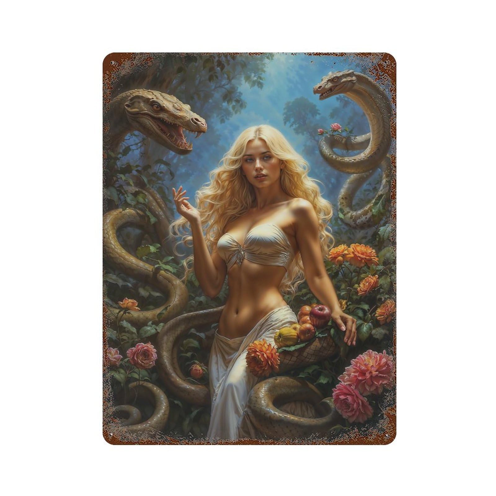 Retro Metal Sign with Eve And The Serpents in Eden Garden Design 15.7"x11.8", for Shed, Workshop And Garage Wall Decor, Industrial Home Decor