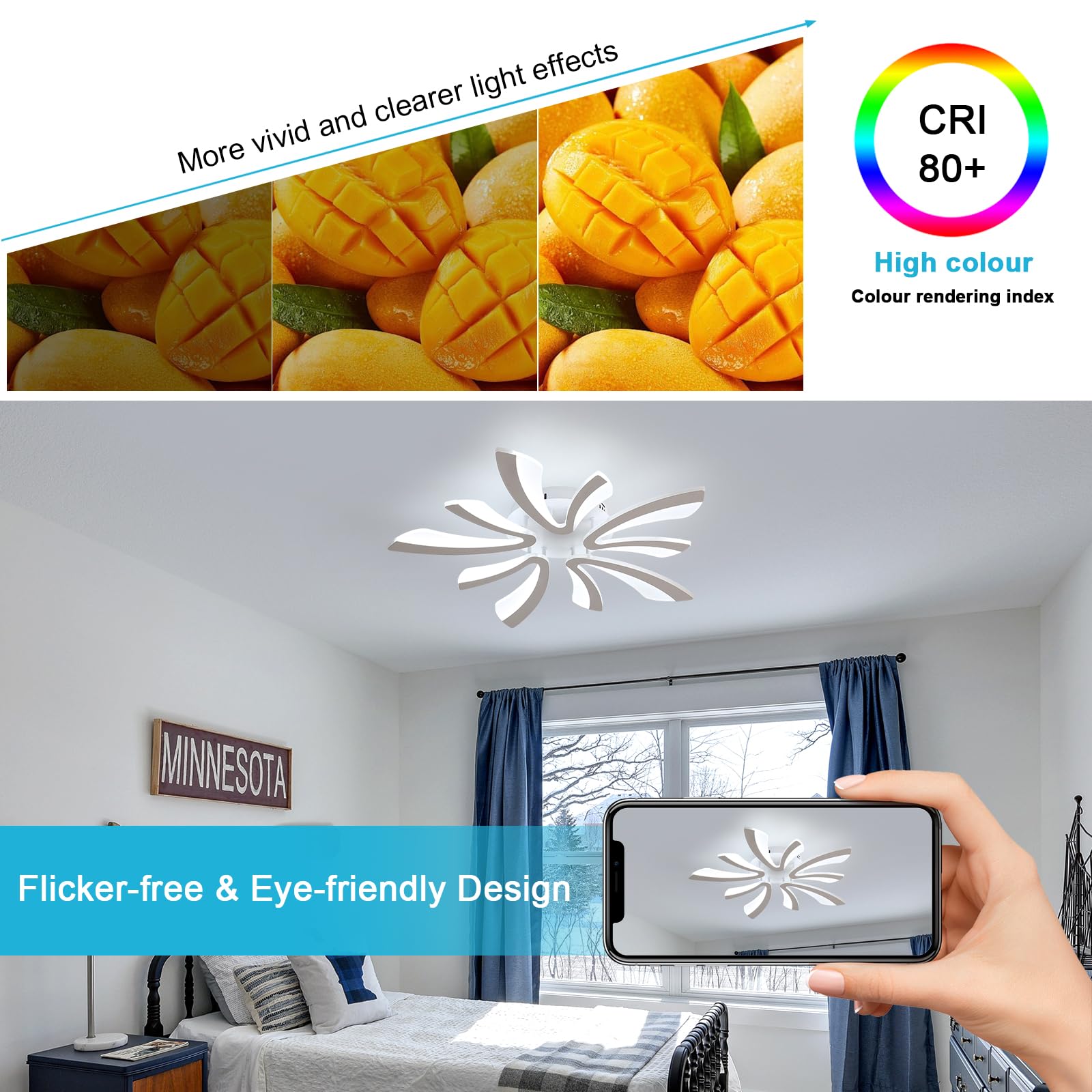 Osairous Modern LED Ceiling Lights, 50W Creative 5-V Shape LED Ceiling Lamp - Image 2