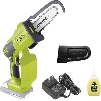 Sun Joe 24V-HCS-LTE-P1 24-Volt iON+ Cordless Mini Chainsaw, Green & SWJ-OIL Premium Bar, Chain and Sprocket Oil, All Season Chainsaw Chain Lubrication, 1-Quart