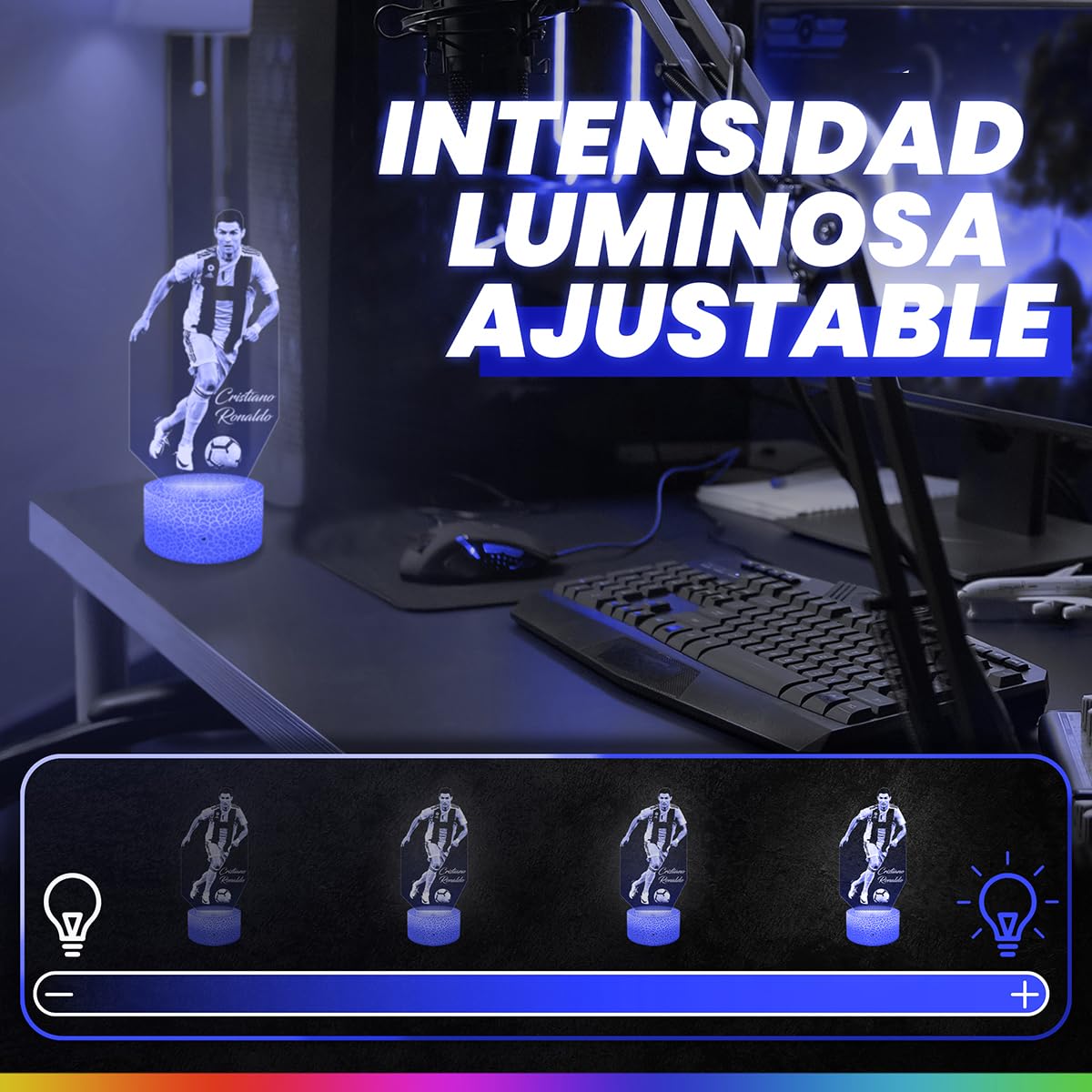 Lampephoto.fr - Lámpara 3D C. Ronaldo Futbolista Luz Nocturna Táctil Led Ilusión 3D, Idea de Regalo para Niños y Niñas, Navidad, Lámpara de Mesilla de Noche para Niños o Adultos, Merchandising TOP
