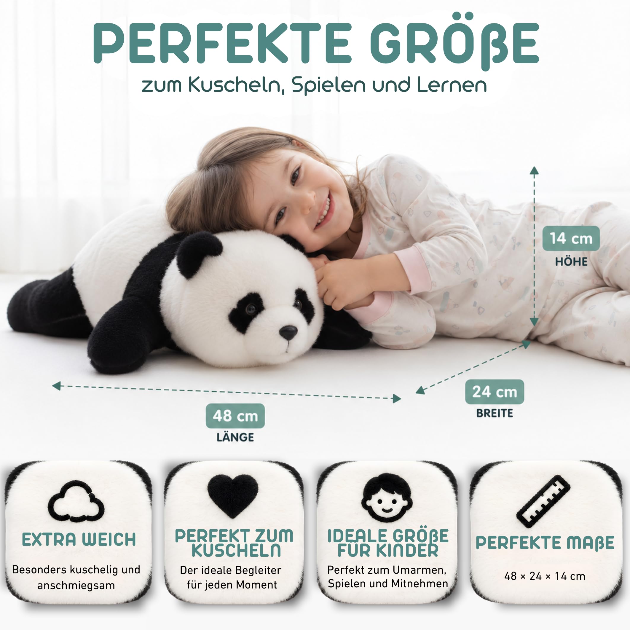 ZENET Interaktives Kuscheltier Smart Panda AI für Kinder ab 3 Jahre, 48cm | Sprechendes Spielzeug, Lernspielzeug, KI-gesteuertes Nachsprechendes Plüschtier mit Mobile App, Sprachlernen, 5 Spielmodi