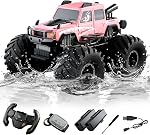 Voiture de télécommande amphibie, étanche à 360° 4WD RC Monster Trucks, 2,4GHz Tous les jouets de ramassage hors route,RC Auto Pool Toys Remote Control Boat pour les cadeaux pour les enfants de 8-12 ans et plus (Pink)