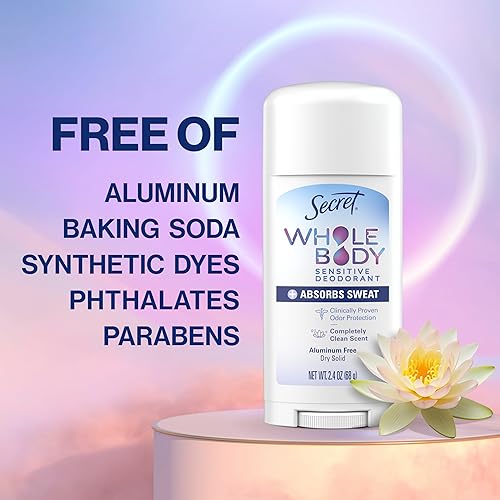 Miniatura 4 de Secret Desodorante de cuerpo entero Dry Feel Stick + absorbe el sudor para mujeres, ingredientes derivados naturalmente, aroma completamente limpio,