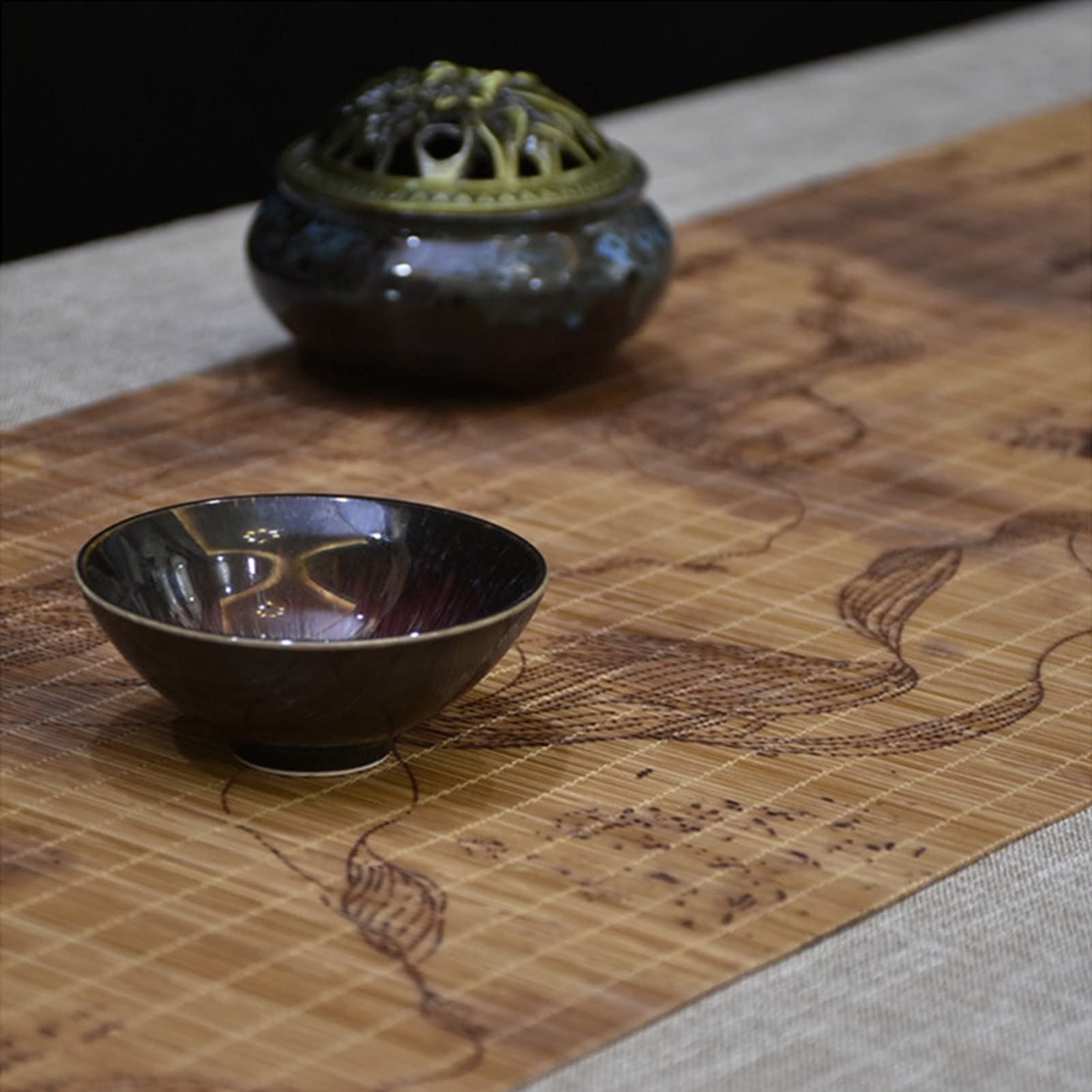 Chemin de Table en Bambou Naturel, Napperons/sous-Verres rétro en Bambou, Cadeaux Uniques for Mariage/Bonne Nouvelle Maison/dîners(12" x 98" (30cm x 250cm))