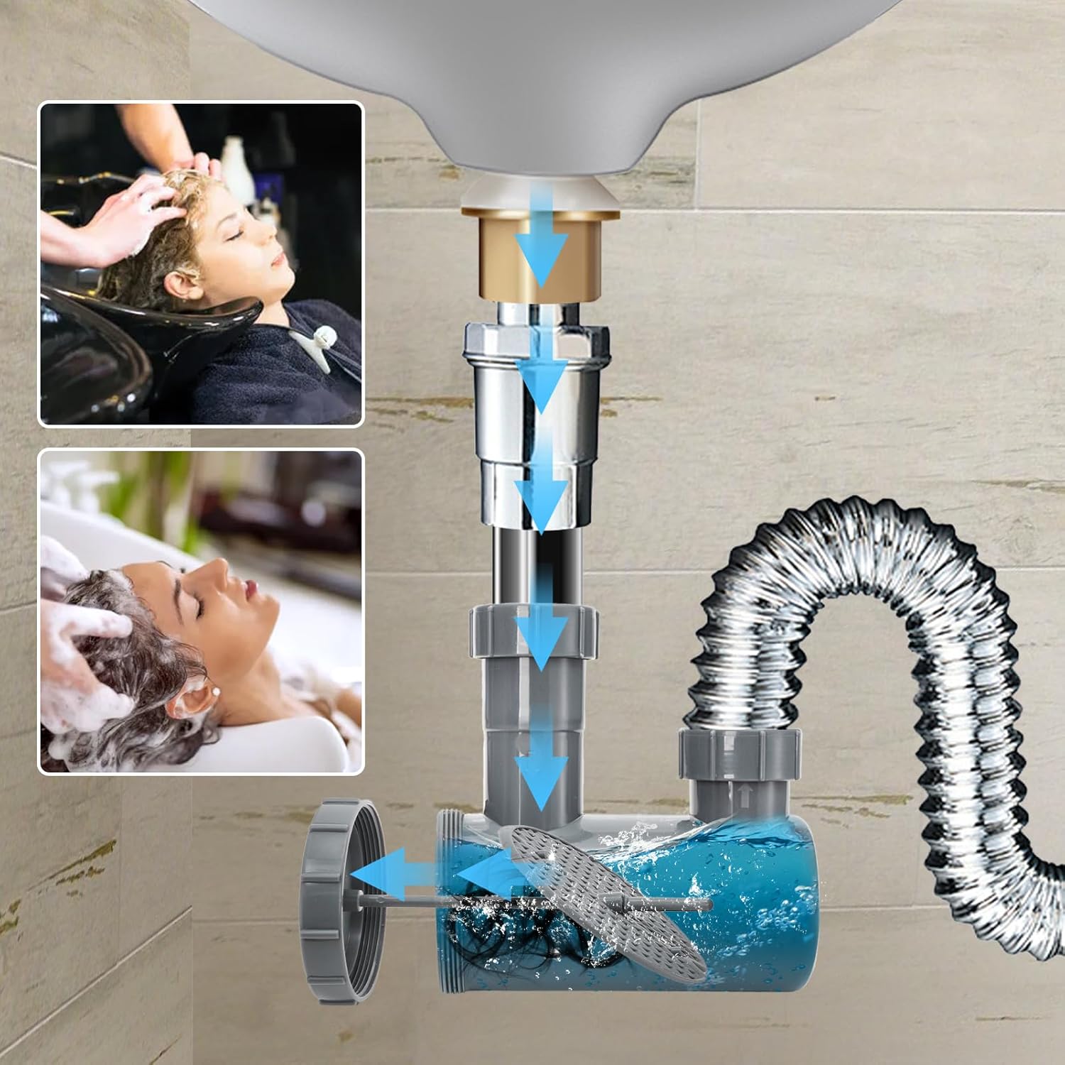 WUWEOT 2 Pack Universal Shampoo Bowl Sink Hair-P Trap, Professional Salon Hair Trap for Backwash Shampoo Bowl Sink with Filter Stem, Keep Drain Clean and Easy to Install