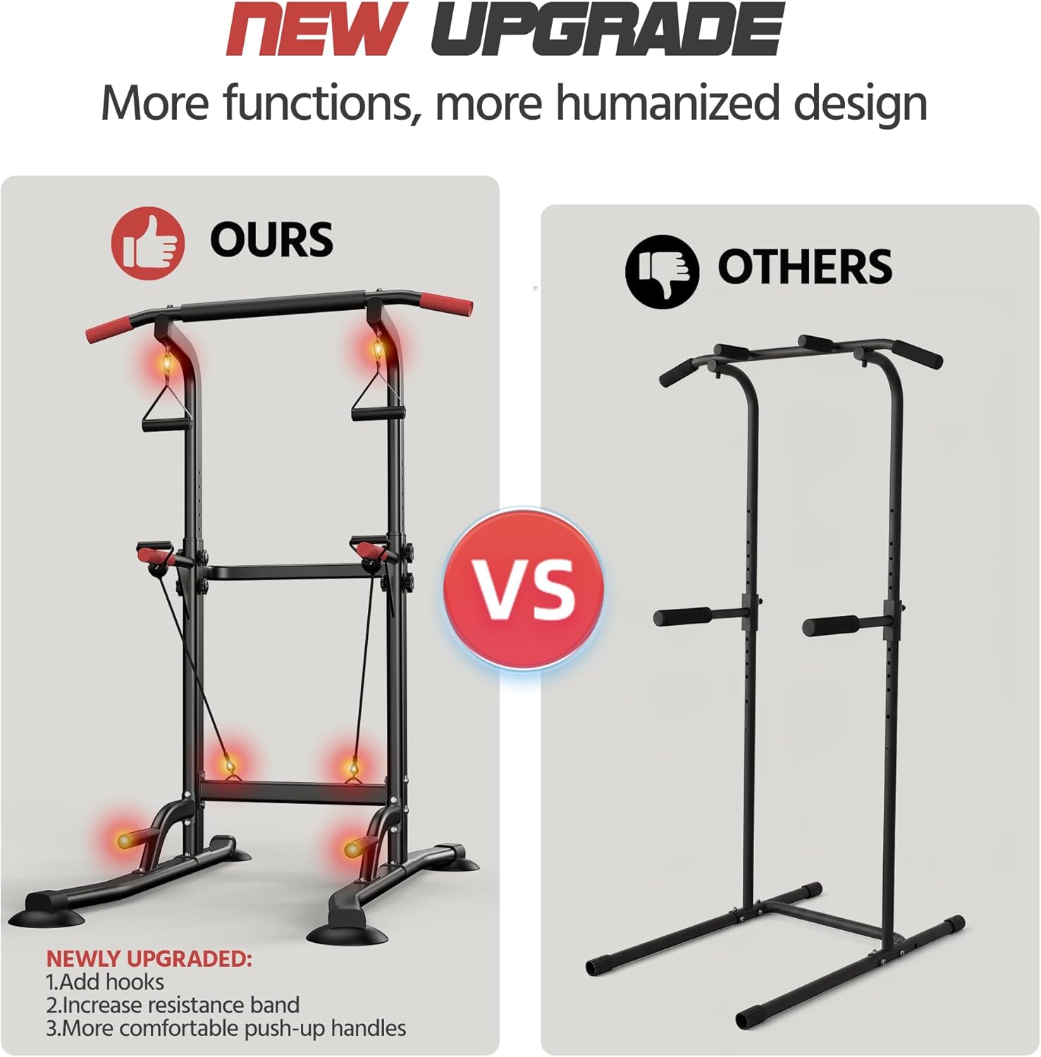 Power Tower Pull Up Bar Free standing with Resistance Bands, 350LBS Heavy Duty Alloy Steel Dip Station for Home Gym Strength Training, Adjustable Height Workout Equipment