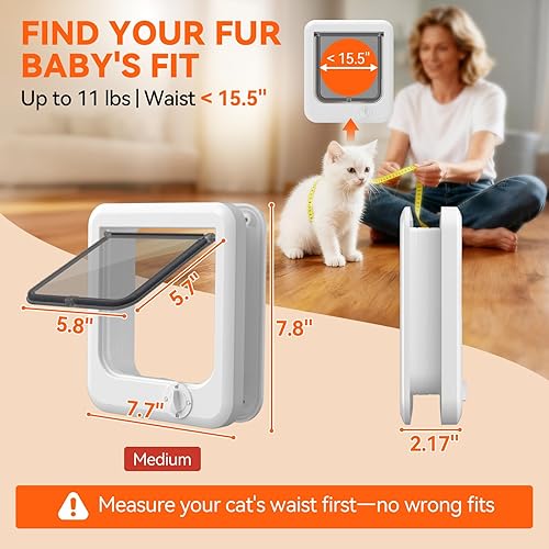 Miniatura 5 de Puerta interior de puerta para gatos, cerradura de 4 vías para interiores, marco de ABS reforzado, puertas para mascotas de hasta 11 libras, fácil