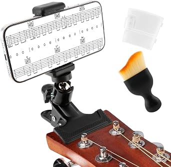 Clip-on Guitar Phone Holder Mount with 360 Rotate Ball Head Suitable for 5.5cm to 7.5cm Handset Versatile for Live Broadcast Teaching Video Recording, Gifts for Guitar PlayersBlack
