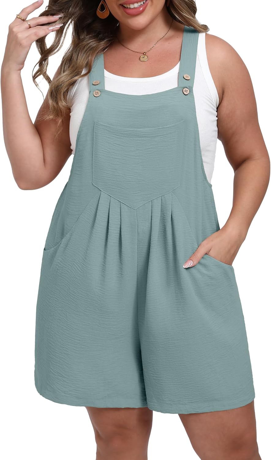 OLRIK 2025 Women's Plus Size Romper Jumpsuit Casual Overalls Shorts with Adjustable Straps Pockets Summer Trendy Shortalls