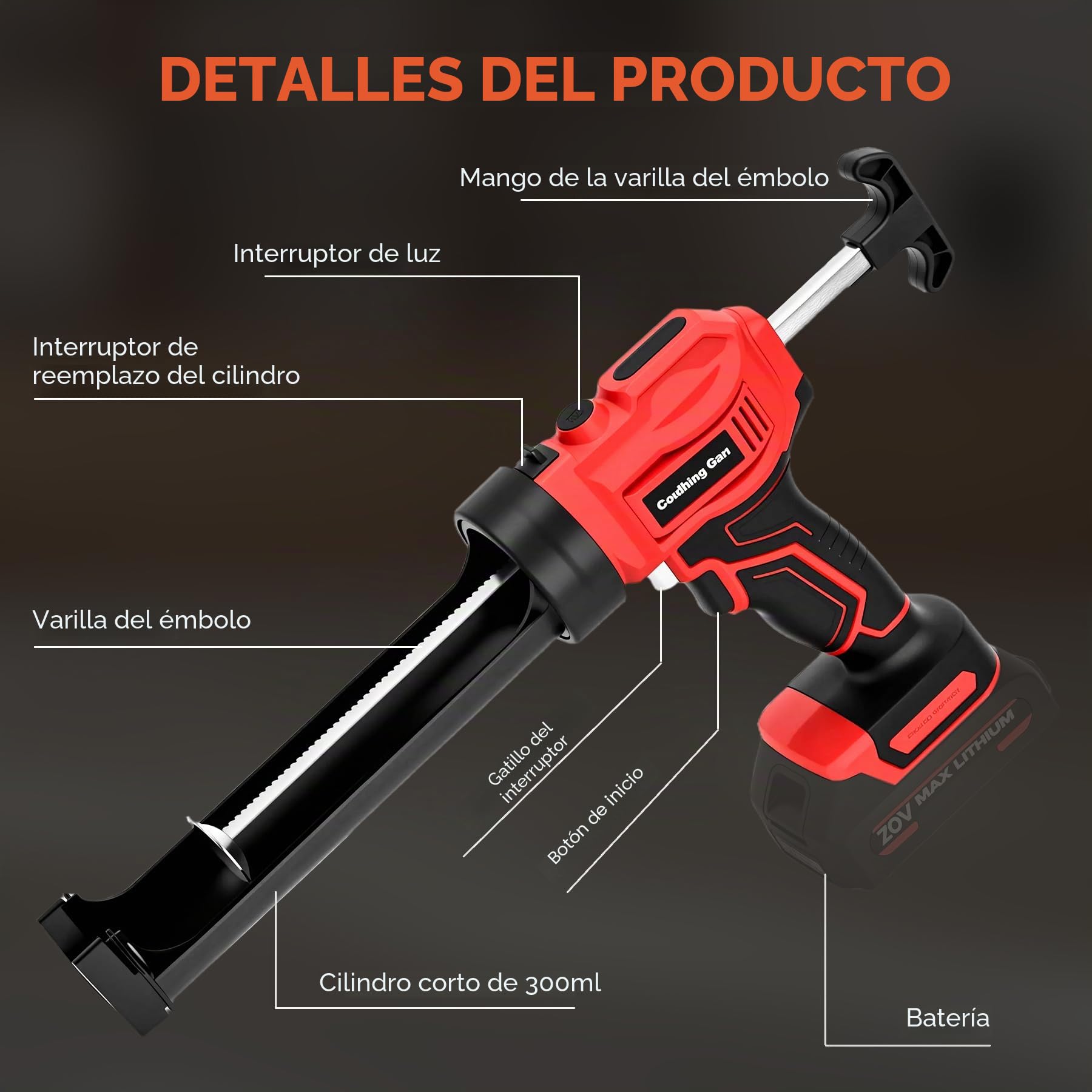 Pistola Silicona Compatible con 18V Makita Batería, Pistola Silicona Bateria de 10oz/300 ml 2500N con LED, Pistola Silicona Electrica Ajuste de 4 Velocidades para llenar y sellar (Sin Batería)