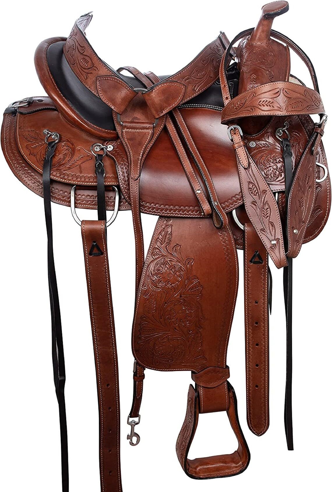 Western Horse Saddle Leather Pleasure Trail Endurance Brown Round Skirt Tack Riding Set 25,4 cm a 45,7 cm ME-WLS-108