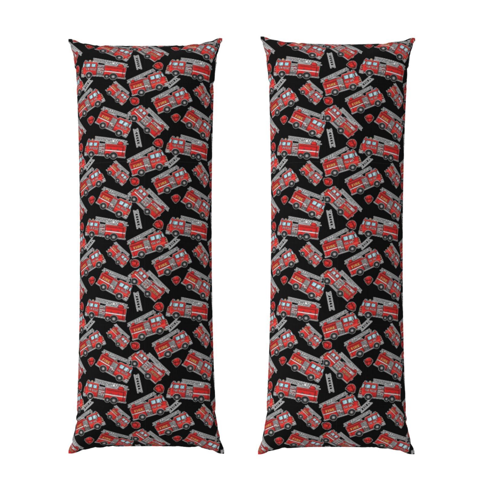 Body Pillow Cover 20x60 Cute Cartoon Fire Truck, Soft Microfiber Long Pillowcase with Zipper Closure, Breathable Plush Cushion Case for Bed Home Hotel