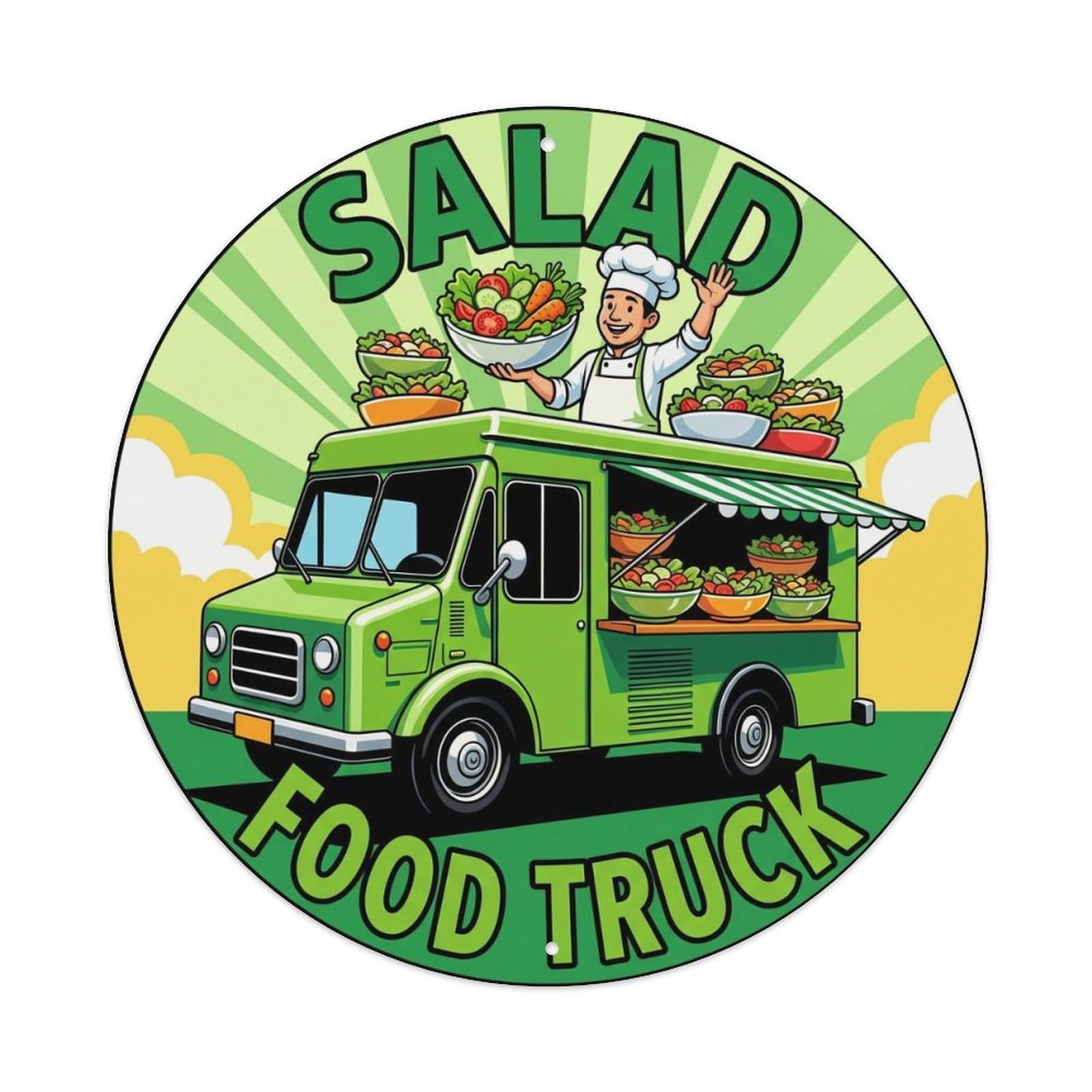 Greece Salad Food Truck Retro Vendor Illustration Metal Tin Sign