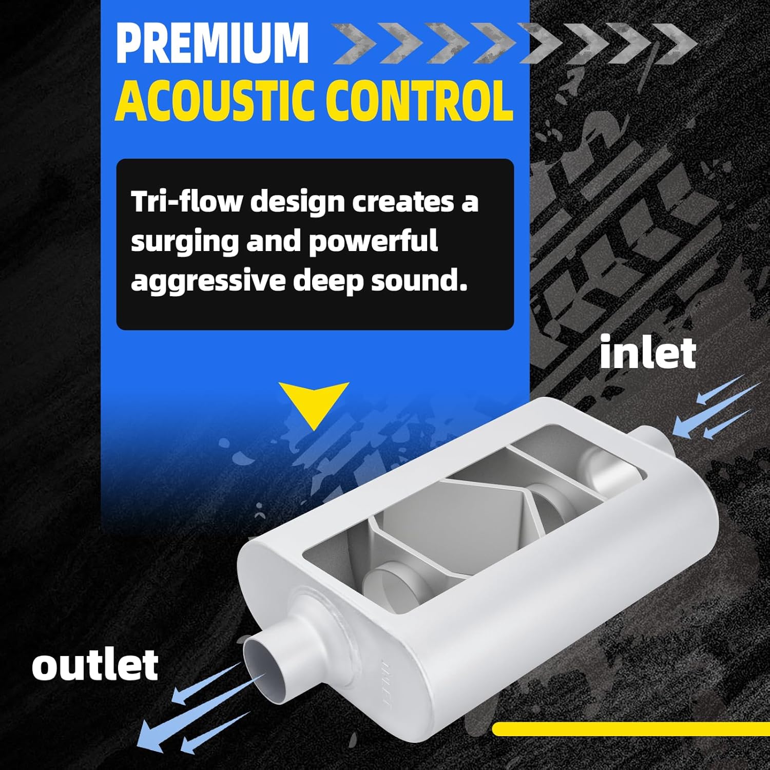 Universal Mufflers Single Chamber 2.5" Inlet 2.5" Outlet 17.3" Overall Length, Aluminized Steel Performance Muffler for Cars, Trucks