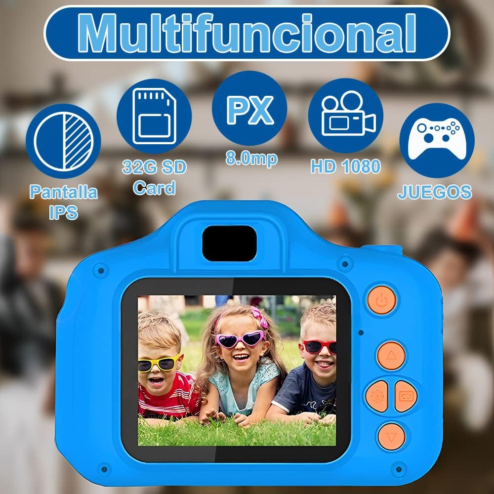 📷[Cámara infantil HD 1080p] con autofoco, 8MP de píxeles HD y vídeo 1080P. La claridad comprometida de las fotos proporciona a los niños imágenes y vídeos de alta calidad que pueden fomentar el interés por la fotografía y mejorar la concentración.
📷[Fotos maravillosas] - La cámara digital para niños es compacta y mide 61x48x88mm. Es fácil para que tu hijo la sostenga y tome fotos. La cámara viene con 28 marcos de fotos, 10 efectos especiales para tomar fotos y 5 filtros de color para que su hijo disfrute, excluyendo la diversión de una amplia variedad de fotos interesantes. También existe la opción de conectar la cámara de tu hijo al ordenador para imprimir y crear recuerdos.
📷[La cámara tiene una batería de litio incorporada que se puede cargar por USB. Puede hacer fotos continuamente durante 1,5-2 horas con una carga completa. La cámara incluye 1*cable de datos USB y 1*tarjeta SD de 32 GB, que puede almacenar miles de fotos. También puedes conectar la cámara a tu ordenador para imprimir. Consejo: Si no encuentra la tarjeta SD en el paquete, entonces está conectada al puerto de la cámara.
📷 [Múltiples funciones] La cámara viene con disparo de fotos, disparo continuo, lapso de tiempo, grabación de vídeo, reproducción de música, juegos y ajustes de fecha para establecer. La minicámara infantil tiene 5 divertidos juegos de rompecabezas para que los niños se relajen y mejoren su inteligencia.
📷 [Juguete de regalo para niños] Perfecto para regalos de cumpleaños, Navidad y vacaciones para niños y niñas de 3 a 12 años. Esta cámara infantil está fabricada con materiales de alta calidad que son ecológicos y no tóxicos. y La gran pantalla HD tiene un ángulo de visión más amplio y una mayor gama de colores, y lo que es más importante, no te hará daño a los ojos en comparación con otras pantallas. Es el regalo preferido de los niños.