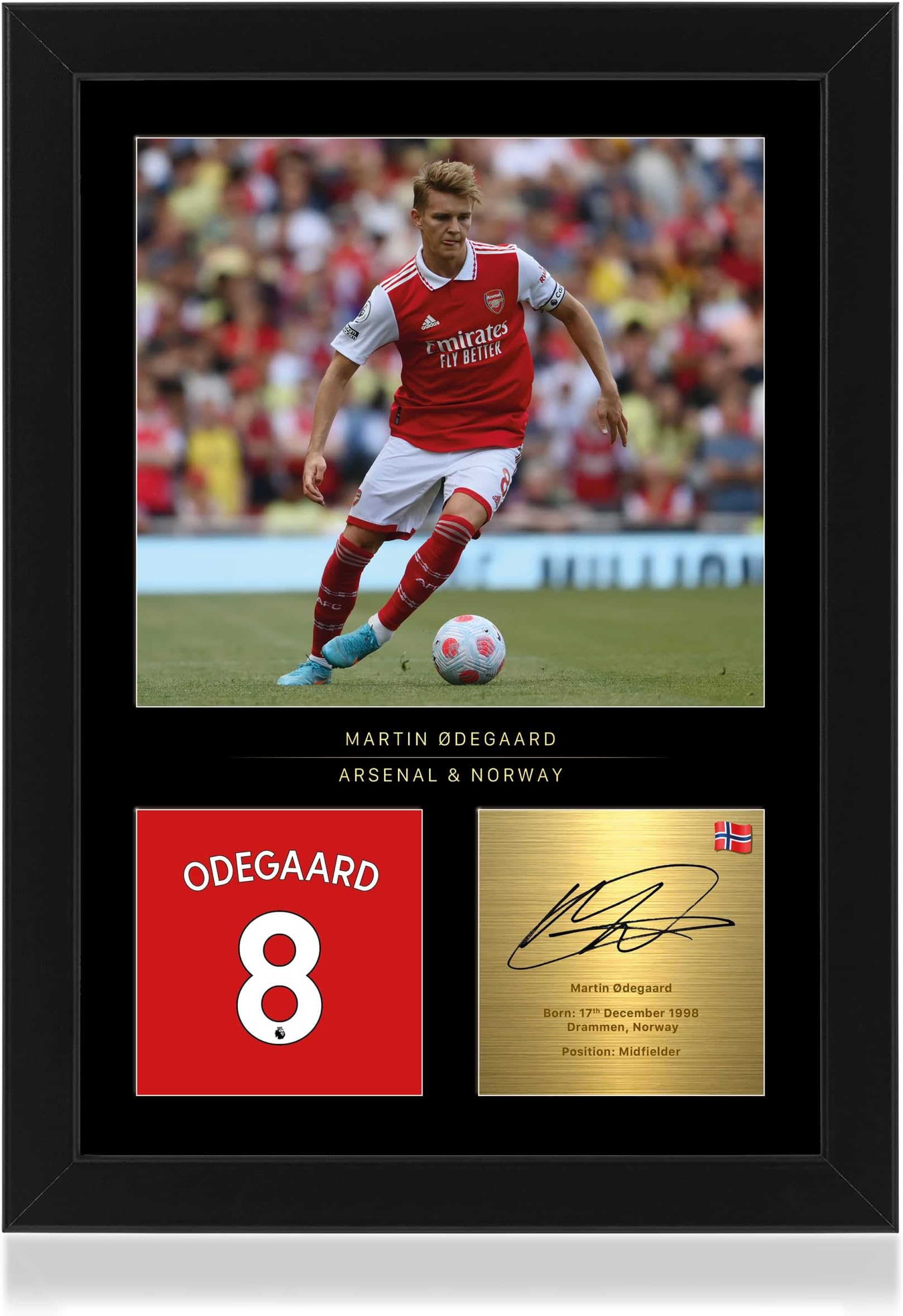 Martin Ødegaard Signed A4 Framed Photo Display - Reproduced Digital Signature - Gift For Arsenal FC Fans