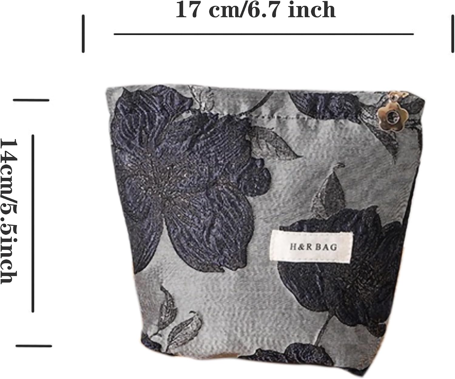 RANIT Vintage Dark Blue Gold Thread Jacquard Cosmetic Bag - Capacity Portable Handheld Toiletry Organizer with Cotton Lining Small image 2