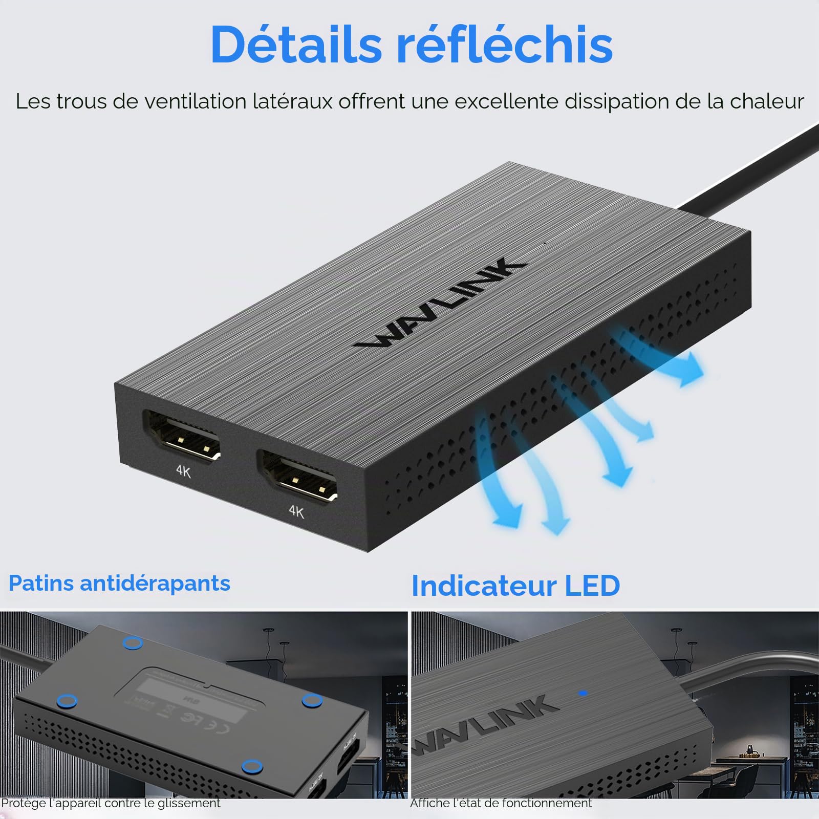 WAVLINK Adaptateur USB 3.0/C Displaylink Dual HDMI 4K 60Hz pour Double écran, Sortie USB-A/C vers HDMI 4K pour Mac M1/M2/M3 ou Windows 10/11, Compatible avec Le Nouveau MacBook Neo