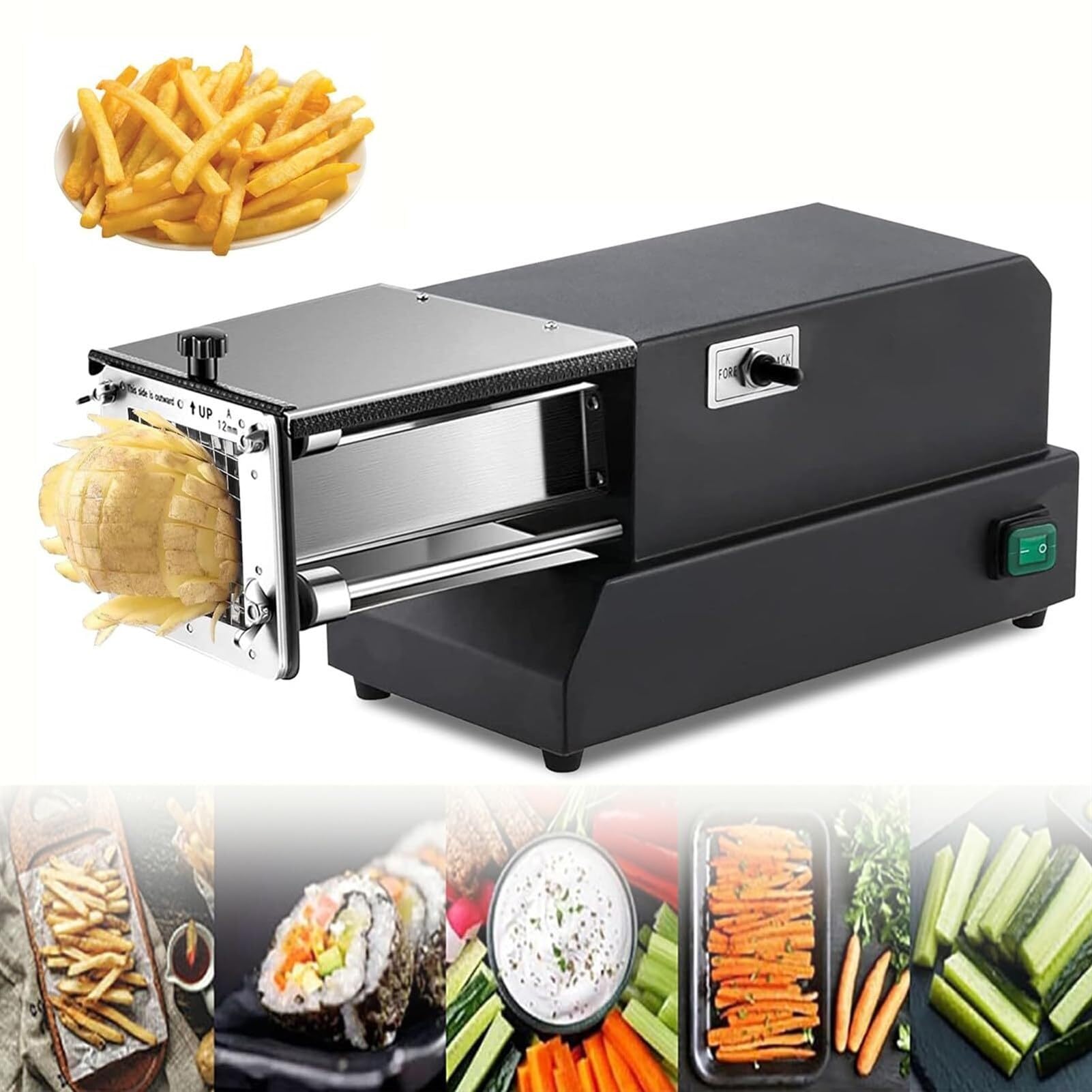 AYCDL Electric French Fries Cutter, Commercial Vegetable Slicer, Multi-Purpose Restaurant Vegetable Cutter for Carrots, Cucumbers, Onions,Black 8mm,Black-8mm