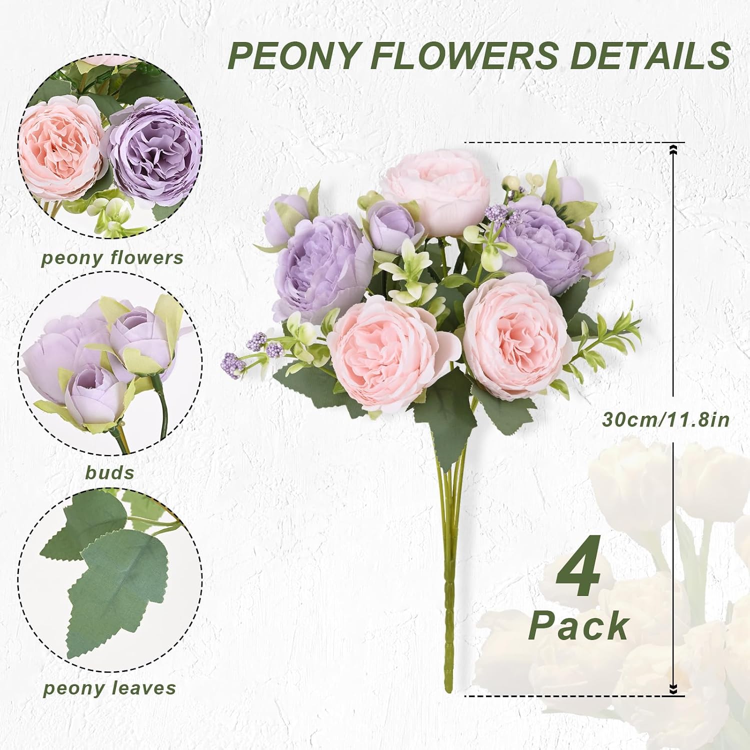MARTINE MALL 4 Packs Peonies Artificial Flowers, Pinkish-Purple Artificial Peonies, Silk Peonies Flowers Fake Peonies Artificial Flowers Peonies Bouquet for Centerpiece Table Wedding Party Home Decor