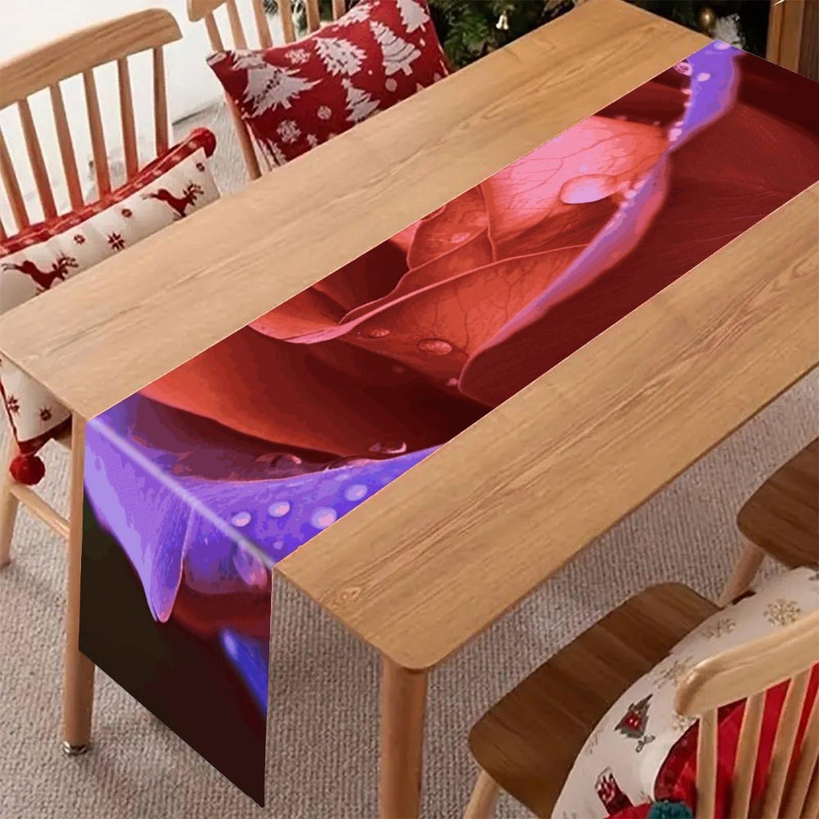 Khauerbc Style Rose2 Linen Table Runner-70.87*12.99 Inch,This Decorative Table Runner Is Wrinkle Resistant Table Mat. Embroidered Table Runners As Kitchen Dining And Coffee Tables.