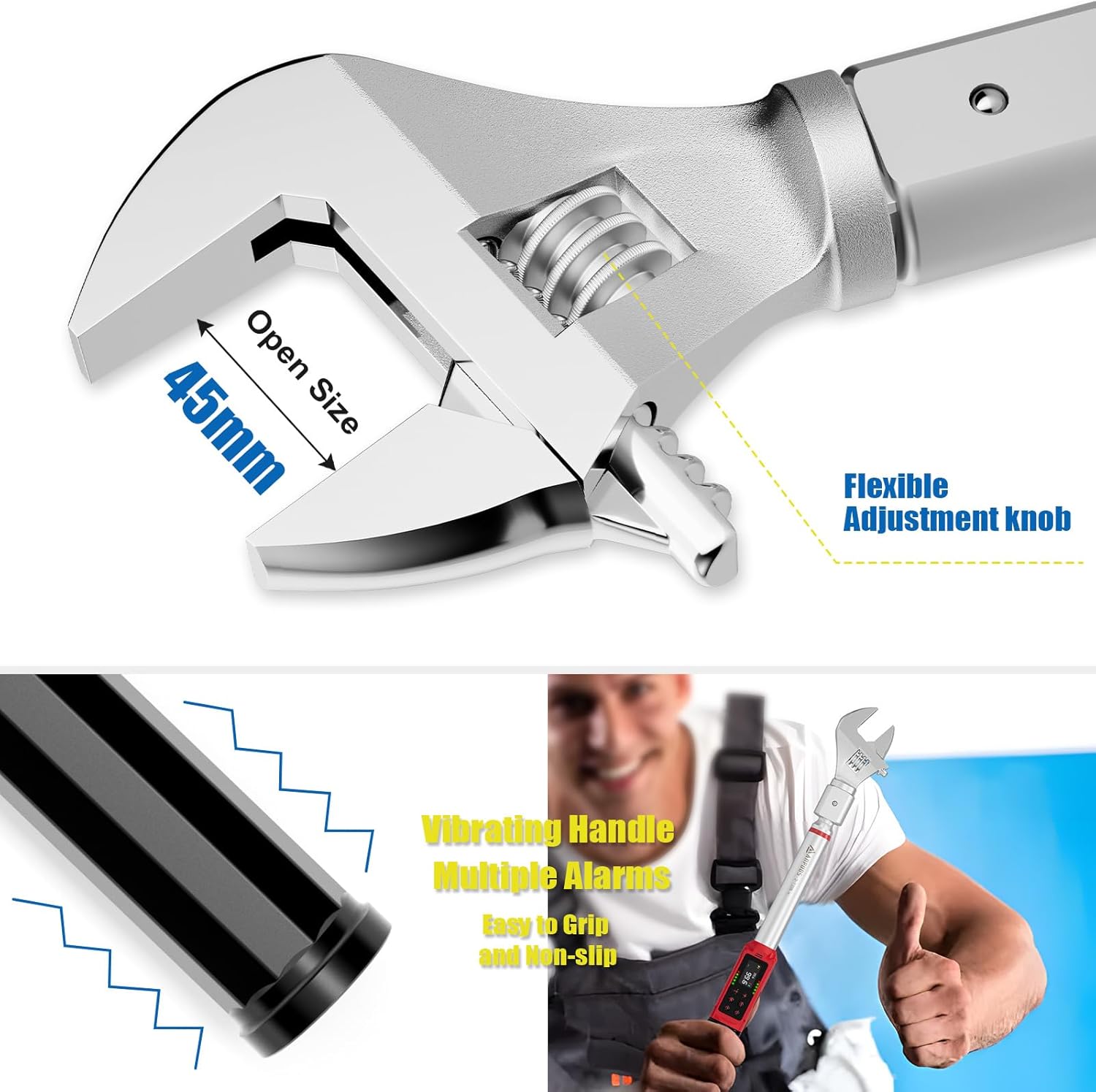 Adjustable Digital Torque Wrench, 1.5-99.6 Ft.lb/2-135 Nm, Hvac Torque Wrench with 45mm Jaw, 1/2 Drive Ratchet, ±1% Accuracy, Vibration, Buzzer and LED Indicator for Split AC, Moto, Car