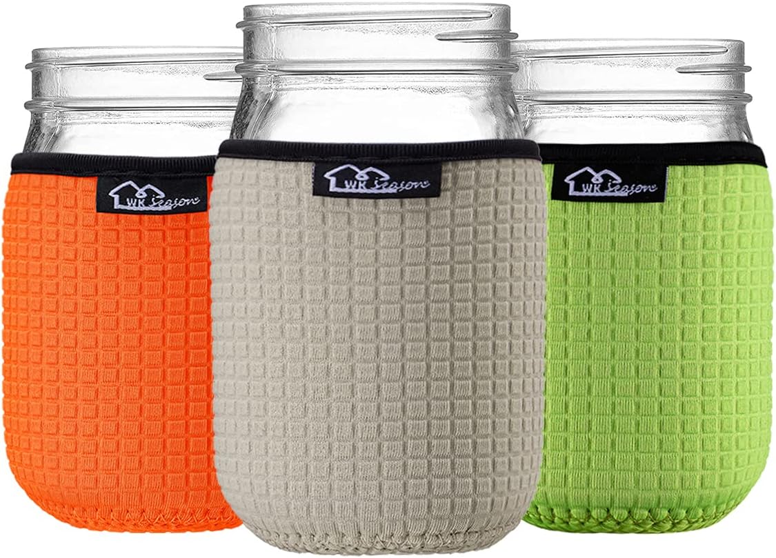 WK Regular Mouth 16oz Mason Jars Neoprene Sleeve Canning Cover for Koozies | Non-slip Neoprene Insulated Mason Jar Sleeves, Reusable Cozy Canning Covers Coat Insulator Beverage Holder for Koozies Glass