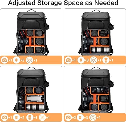 Miniatura 3 de MOSISO Mochila para cámara, réflex digital, réflex, sin espejo, impermeable, de 17.3 pulgadas, con carcasa rígida frontal, compartimento para