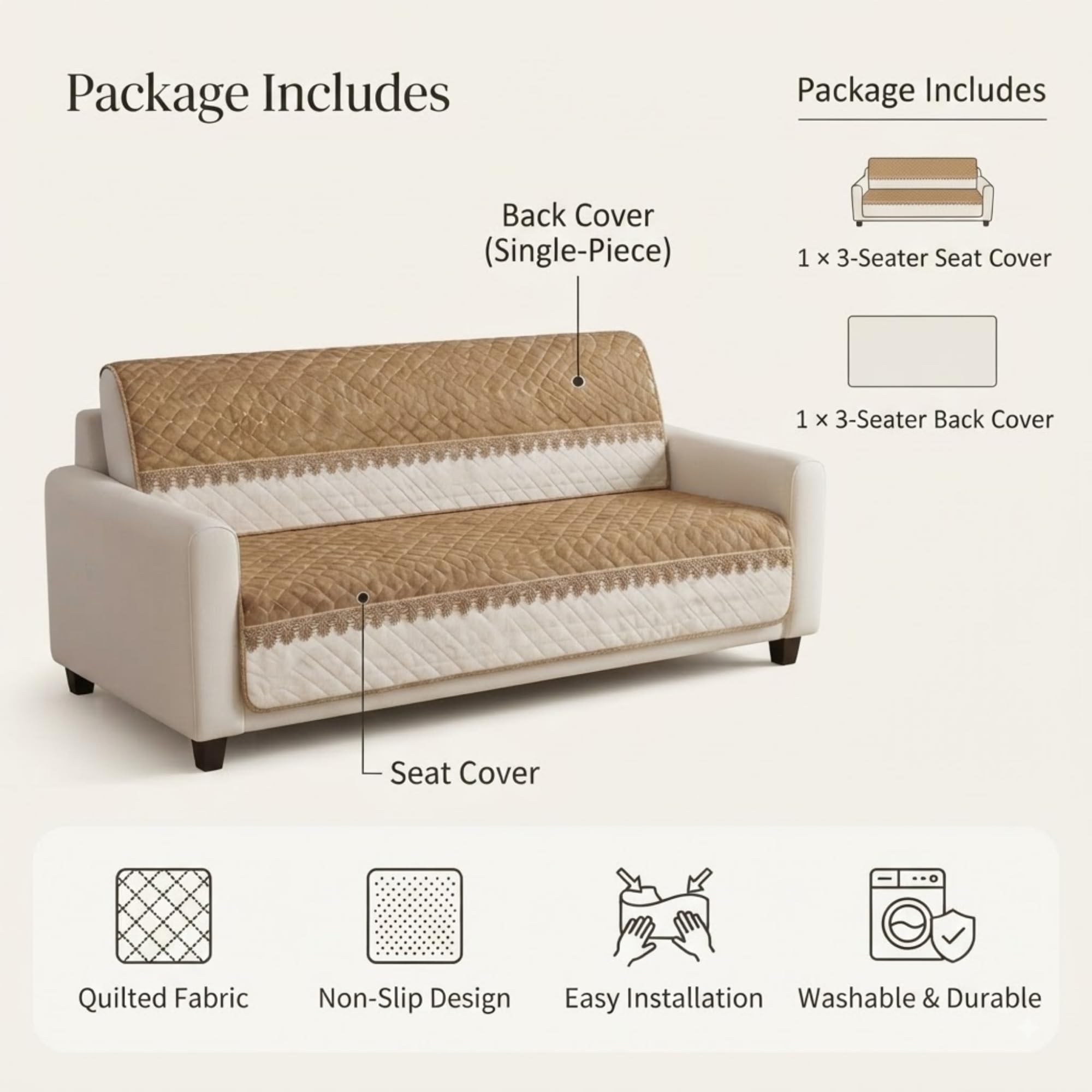 Velvet Quilted Sofa Cover Set - 5 Seater Protection -3 Velvet Quilted Sofa Cover Set - 5 Seater Protection -3