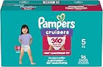 Pampers Diapers - Cruisers 360° - Size 5, up to 100% Leakproof Fit, Designed for Active Babies, Pull On Diaper, EZ Off Tabs Designed for Easy Changes, 1 Pack (Count of 96)
