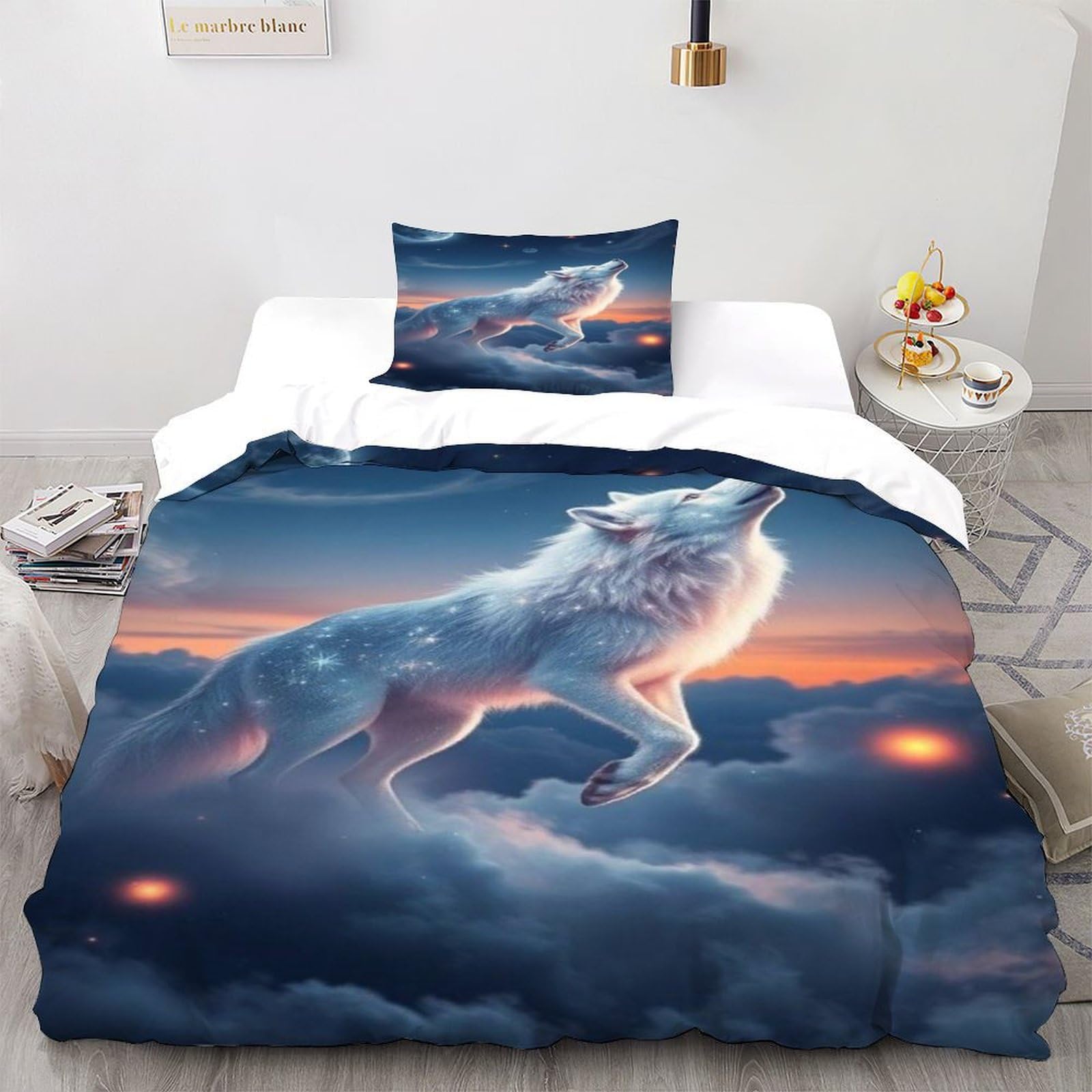 Parure de lit loup microfibre respirante et thermorégulatrice 135x200 cm
