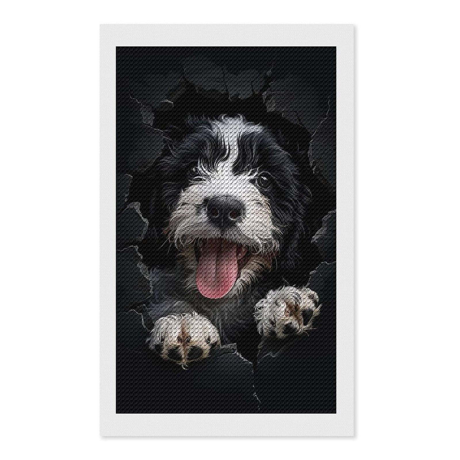 Junmoney Portuguese Water Dog Diamond Painting Canvas Kit 12"x20", Relaxing DIY, Modern Decor, Aesthetic Room Decor, Home Wall Art, Wall Art Gift