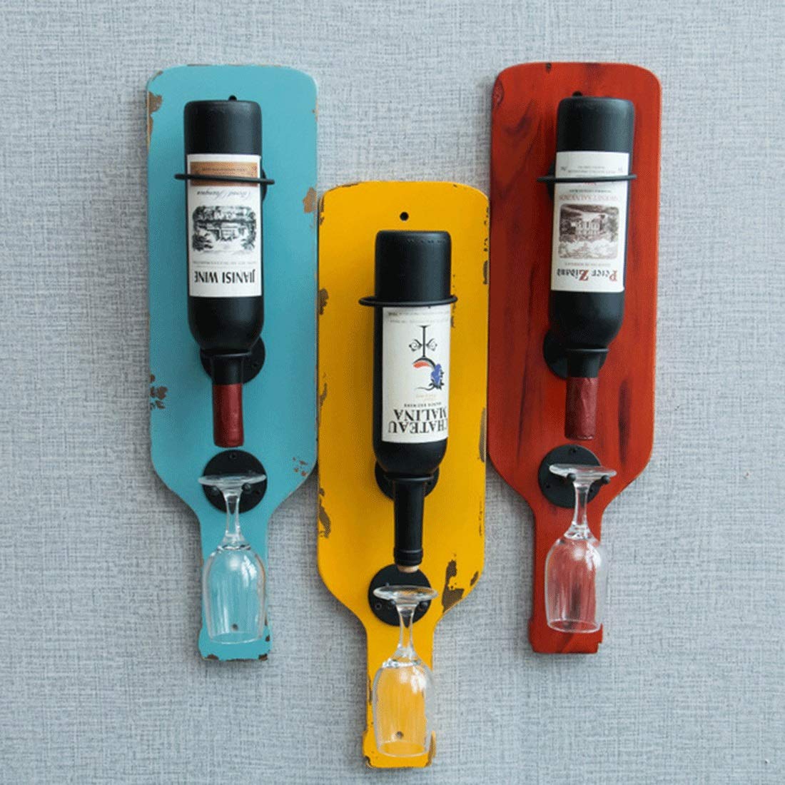 Neuheit Weinträger, Weinregale Wandmontage Massivholz Wand Hängen Weinflasche Rack, Küche Dekoration Für Bars Restaurküchen/K Blue