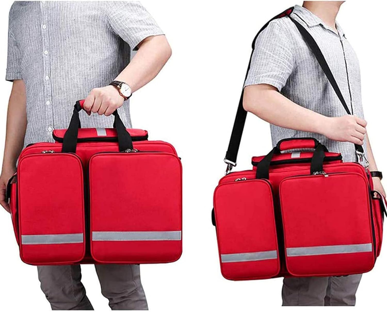 First Aid Backpack Empty Bag Red Emergency Treatment Responder Trauma, for at Home, Office, Car, Outdoors