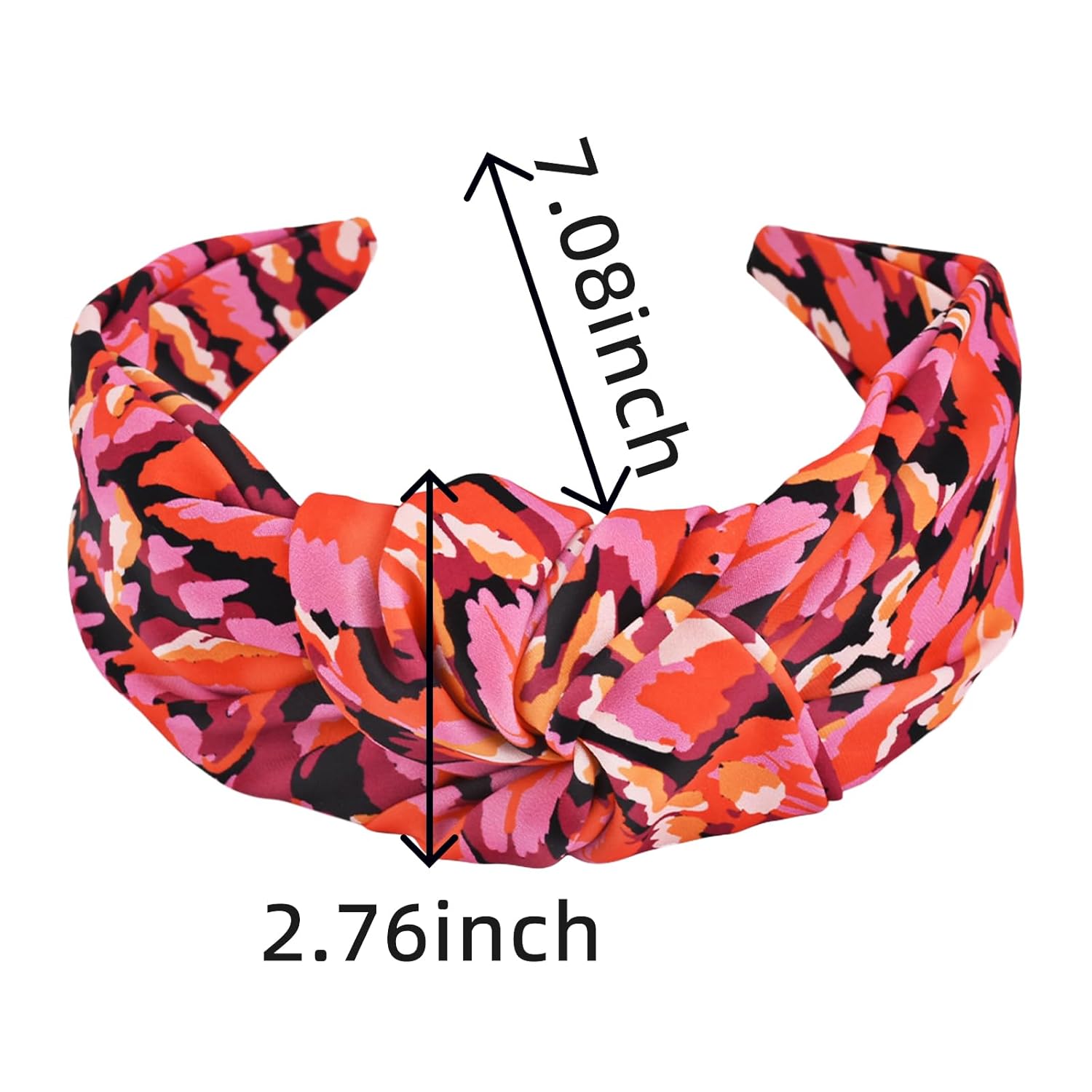 2-Piece Knotted Headbands for Women, Top Knot Non-Slip Headband Fashion Thick Wide Head Bands for Women's Hair, Hair Accessories (Red & Orange) - Image 2