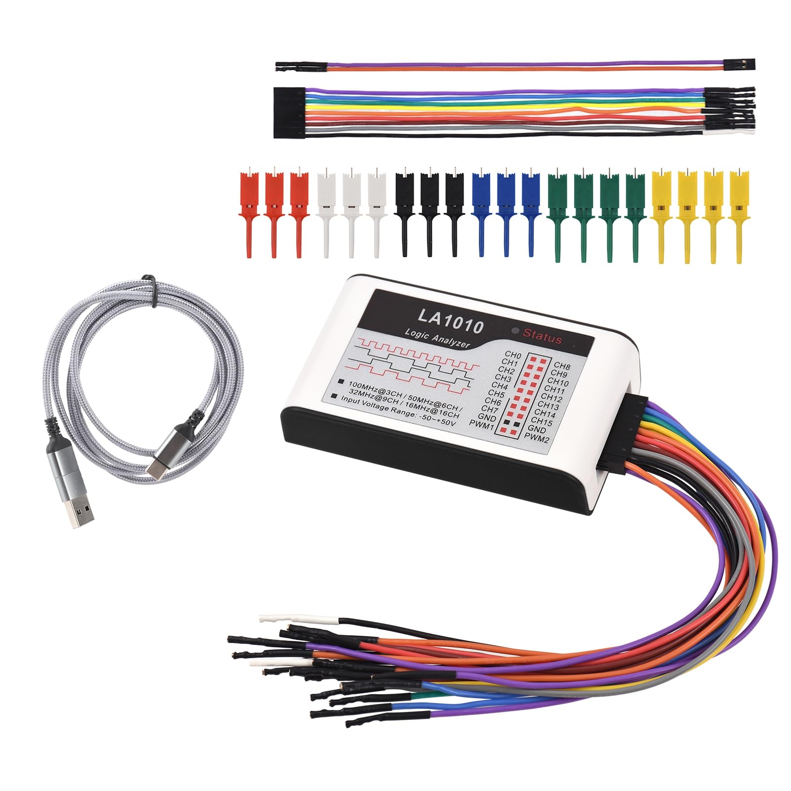 Fafeicy Analyseur Logique 16 Canaux, 100MHz Taux D'échantillonnage USB