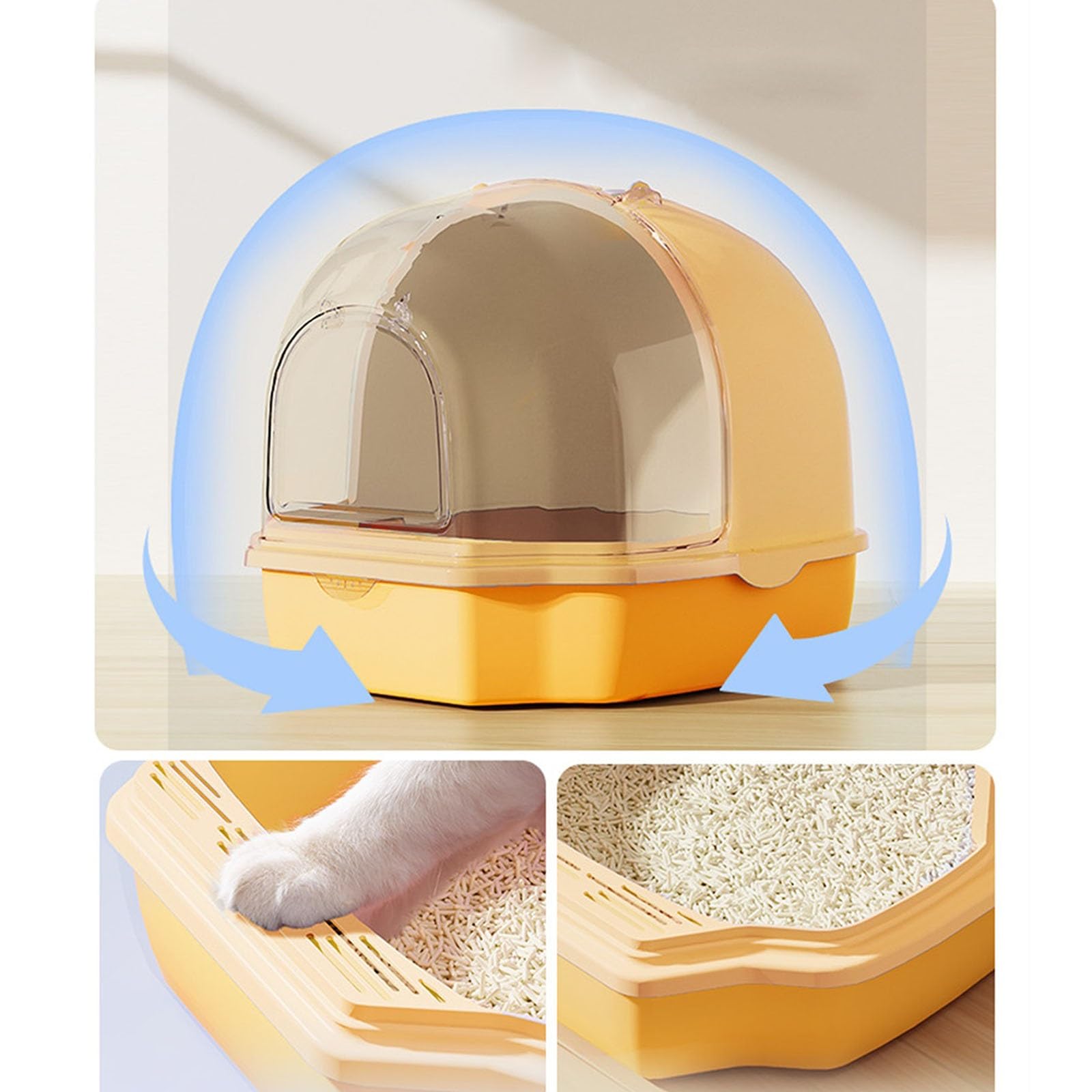 Solo para perros y gatos Arenero para gatos, inodoro totalmente cerrado con puerta, gran arenero para gatos, antisalpicaduras, arena para gatos, artículos para mascotas para interiores (amarillo)