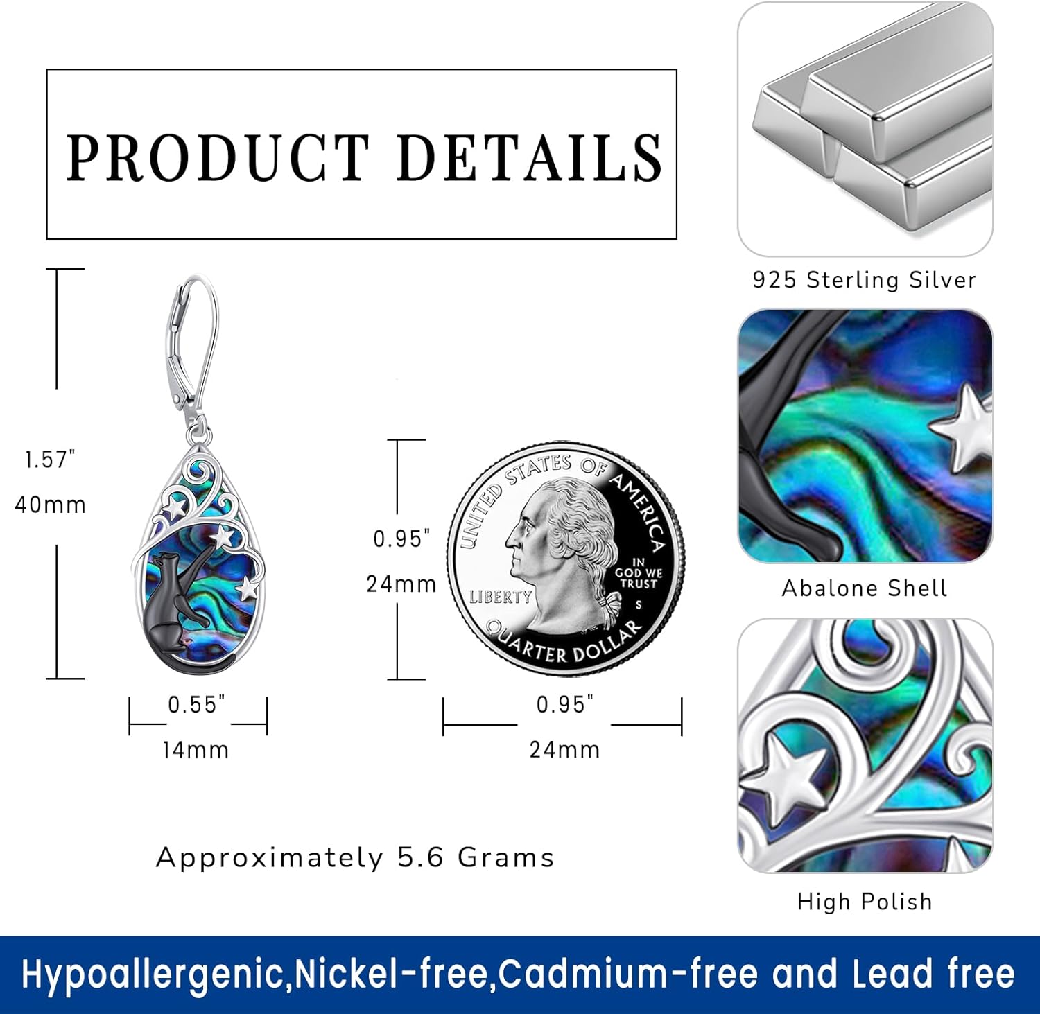 Eusense Sterling Silver Tree of Life/Filigree/Celtic/Compass/Cat/Bee/Dragon Animals Dangle Earrings Turquoise Malachite Drop Leverback Earrings Jewelry Gifts for Women - Image 2