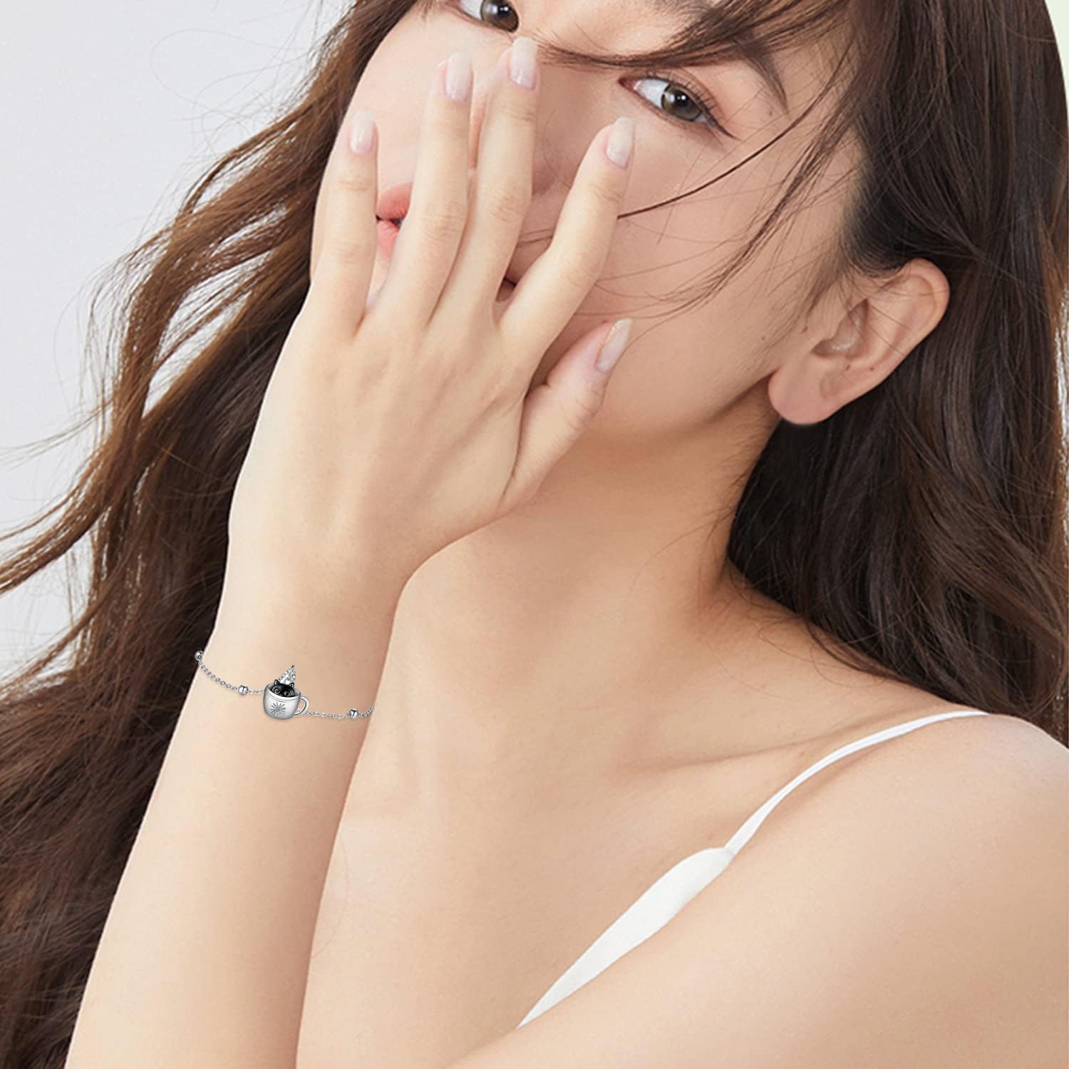 Black Cat Bracelet for Women 925 Sterling Silver Cup Cat Dangle Bracelets Cute Animal Drop Beads Hand Link Jewelry Gifts for Women Mom Wife - Image 2