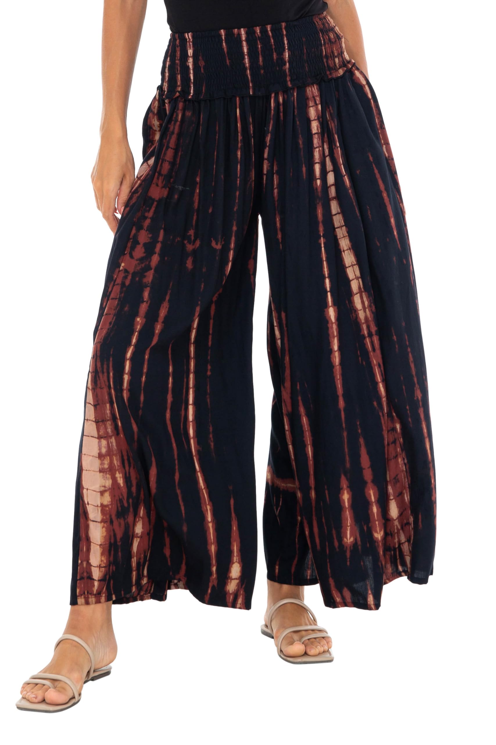 SHU-SHI Womens Palazzo Flowy Summer Pants Wide Leg Lounge Trousers Elastic Waist Side Pockets