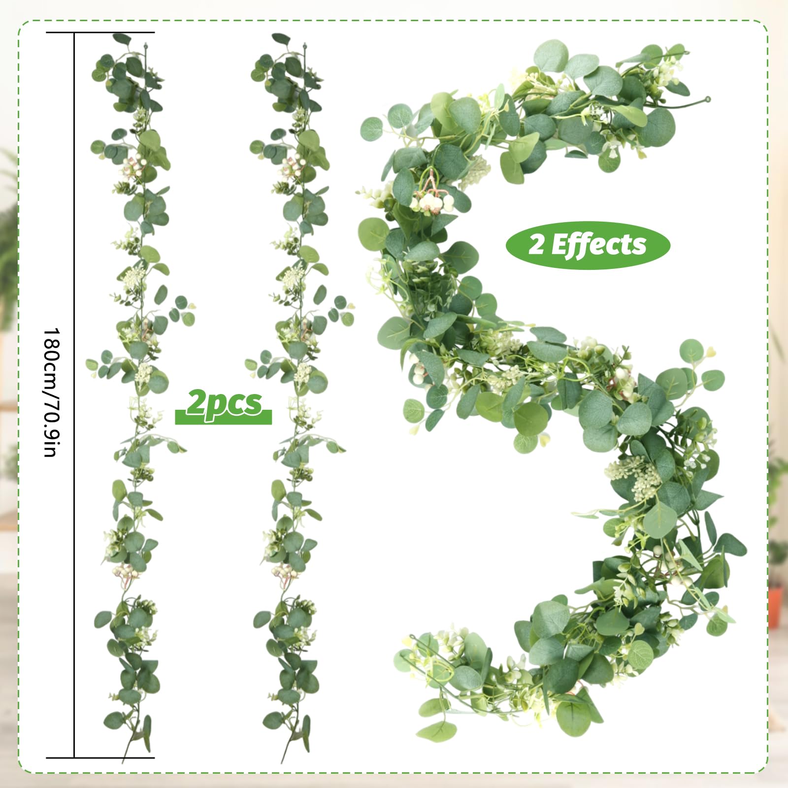 2 Guirlandes Eucalyptus Artificiel 1.8m - Déco Maison & Mariage