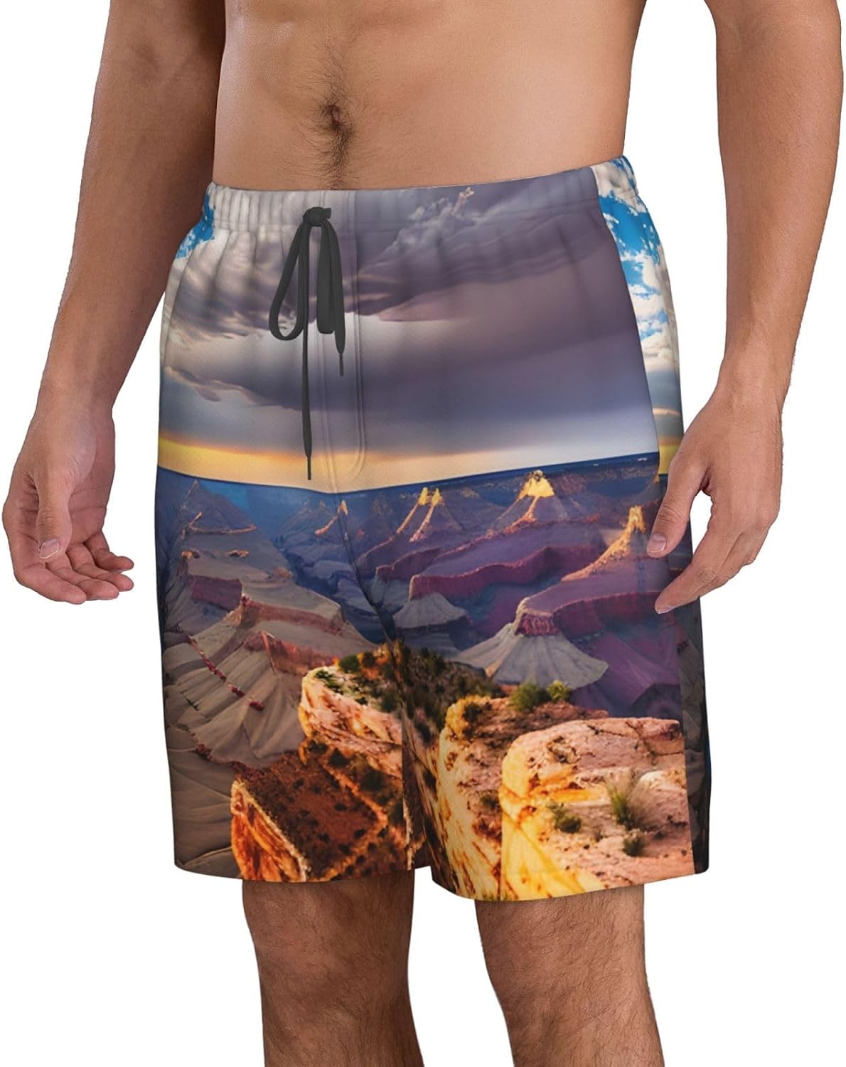 Beauty Grand Canyon 1 Print Men's Quick-Drying Shorts Casual Beach Pants Stretch Waist Shorts and Pockets