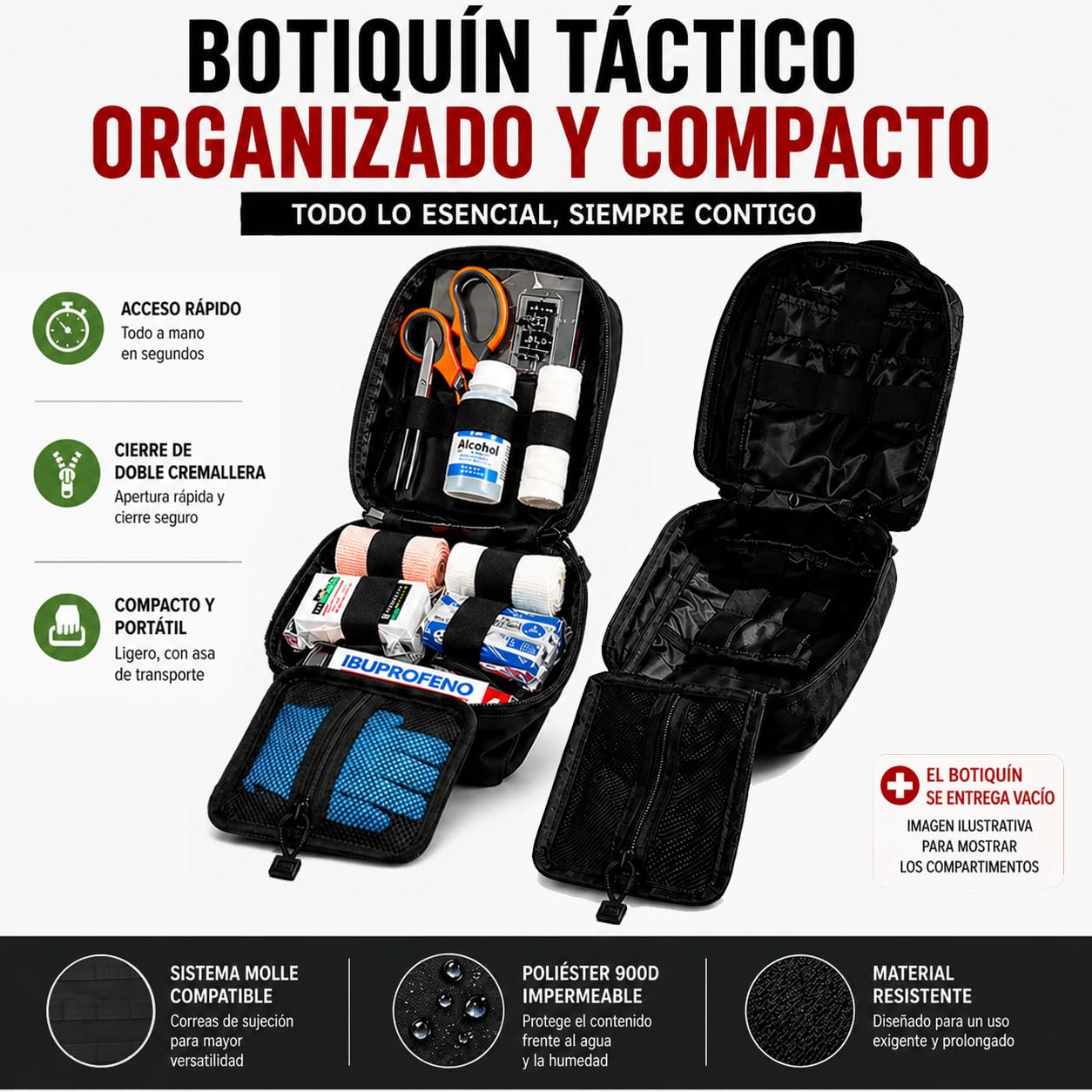 Mochila Táctica Militar 45L con Sistema MOLLE – Mochila Impermeable para Supervivencia y Emergencia, Senderismo, Camping y Outdoor – Mochila Resistente Trabajo y Herramientas + Botiquín MOLLE