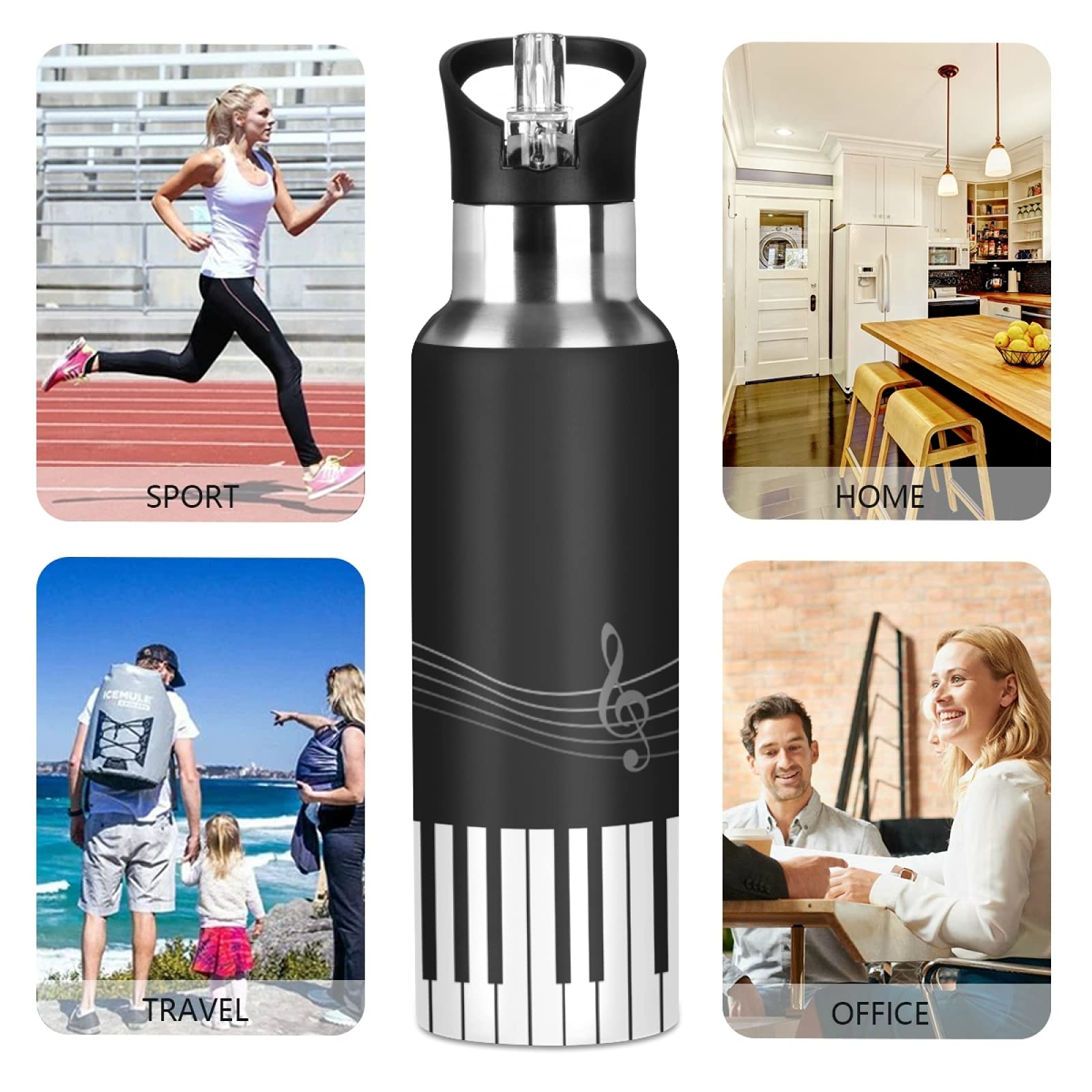Vnurnrn Arte Simpatico Dinosauro Drago Bambino Bottiglia Acqua Acciaio Inox, Isolato Borraccia Termica Senza BPA 600ML per Bevande Calde e Fredde per Bambini Sport Ciclismo Scuola